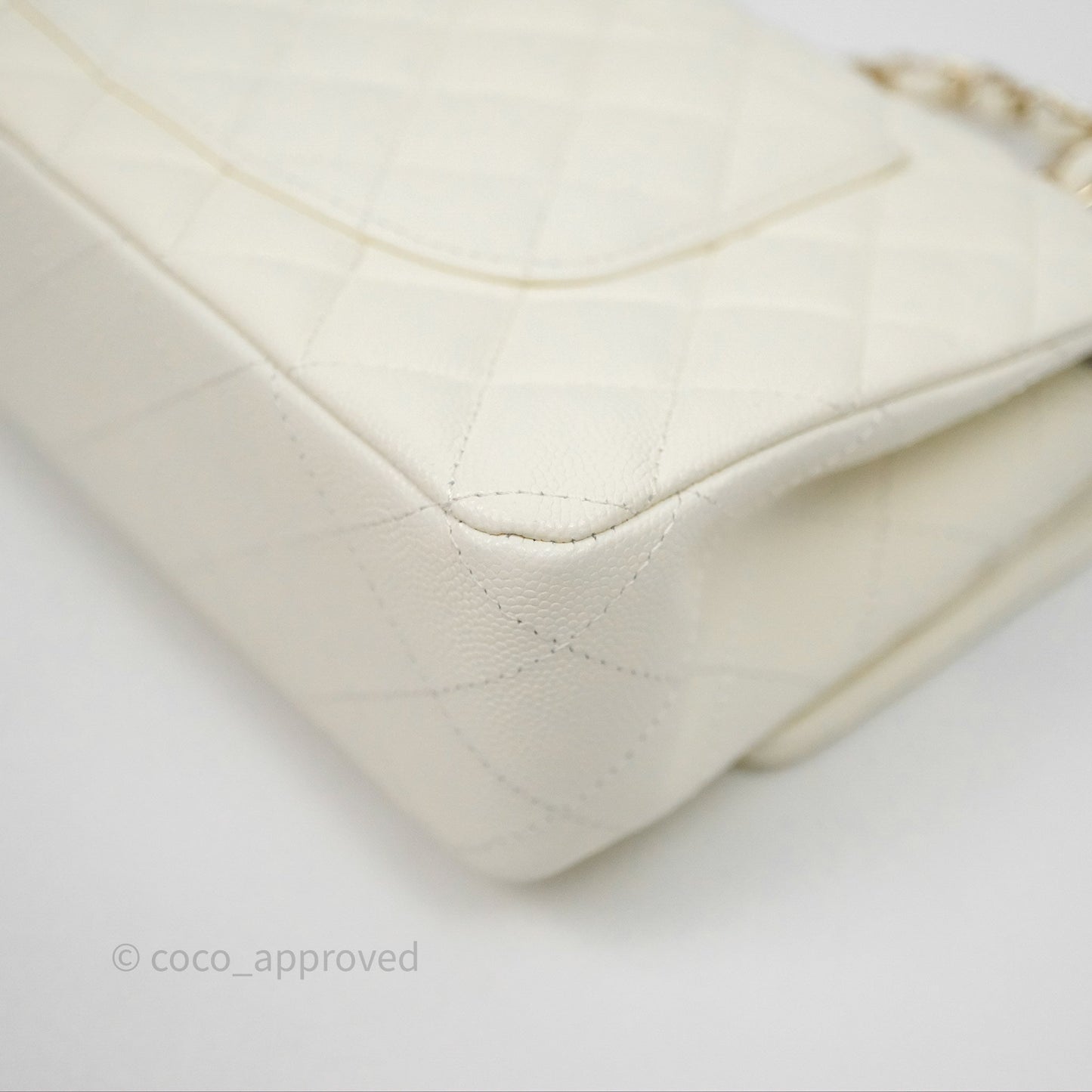 Chanel Classic M/L Medium Flap Quilted Ivory White Caviar Gold Hardware