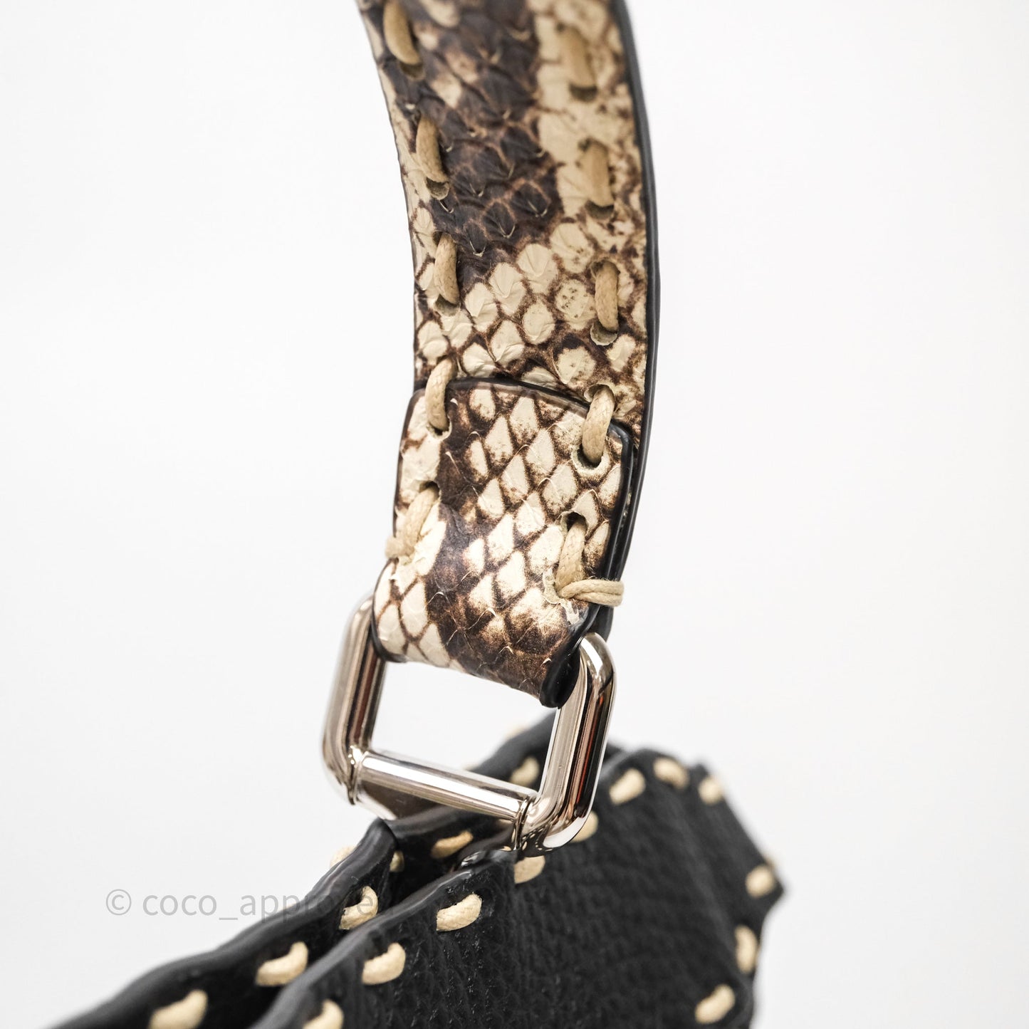 Fendi Peekaboo ISeeU Python Handle Handbag Black Calfskin Silver Hardware