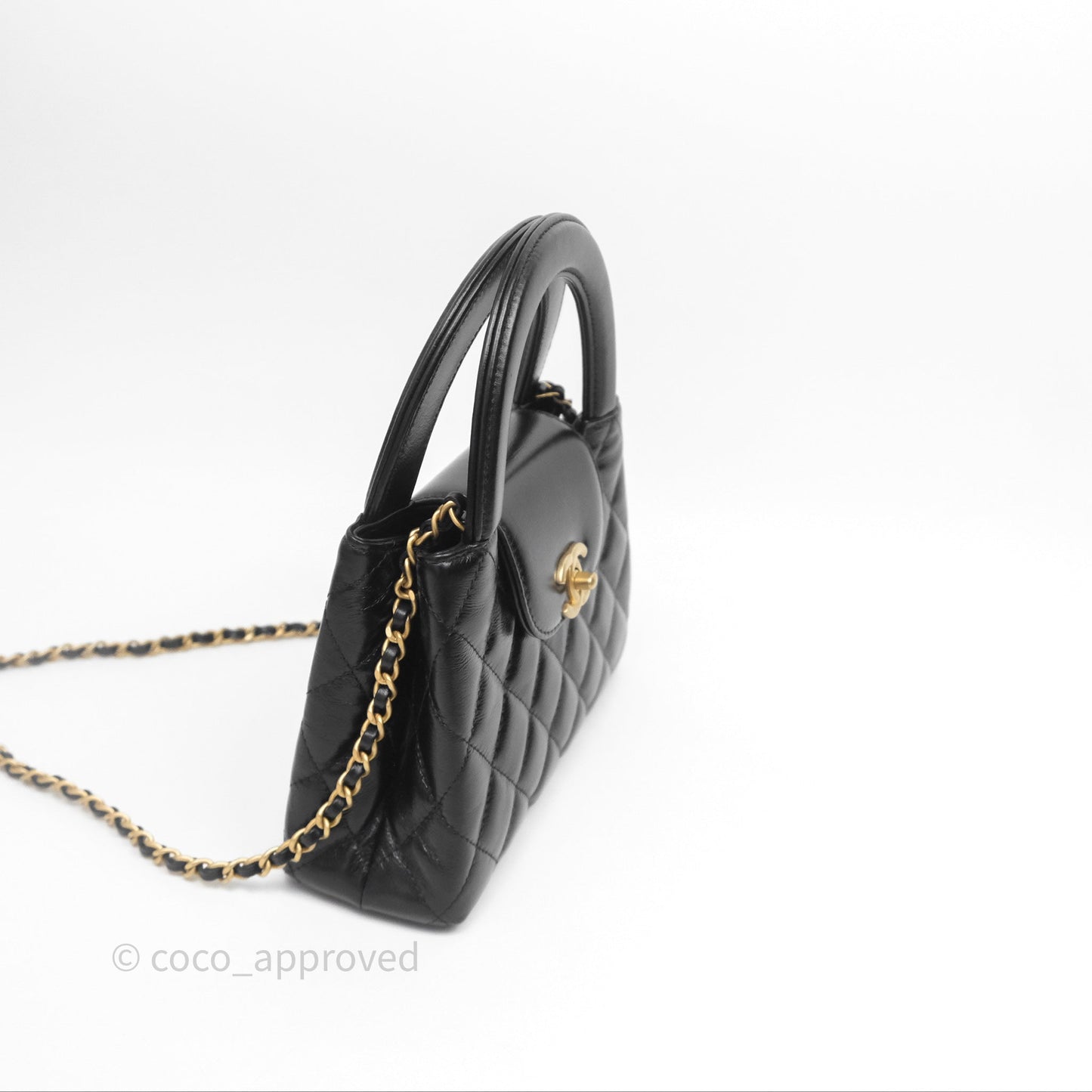 Chanel Kelly Bag Quilted Black Shiny Crumpled Calfskin Aged Gold Hardware