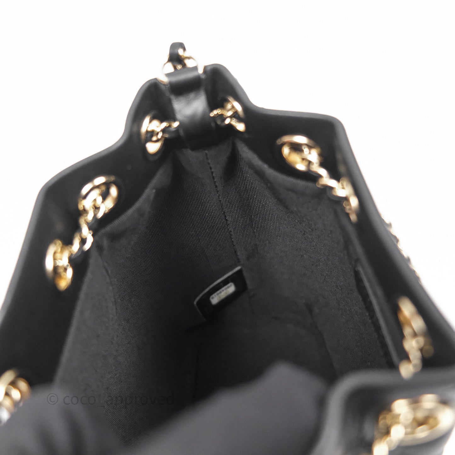 Chanel Quilted Drawstring Bucket Bag Black Calfskin Gold Hardware