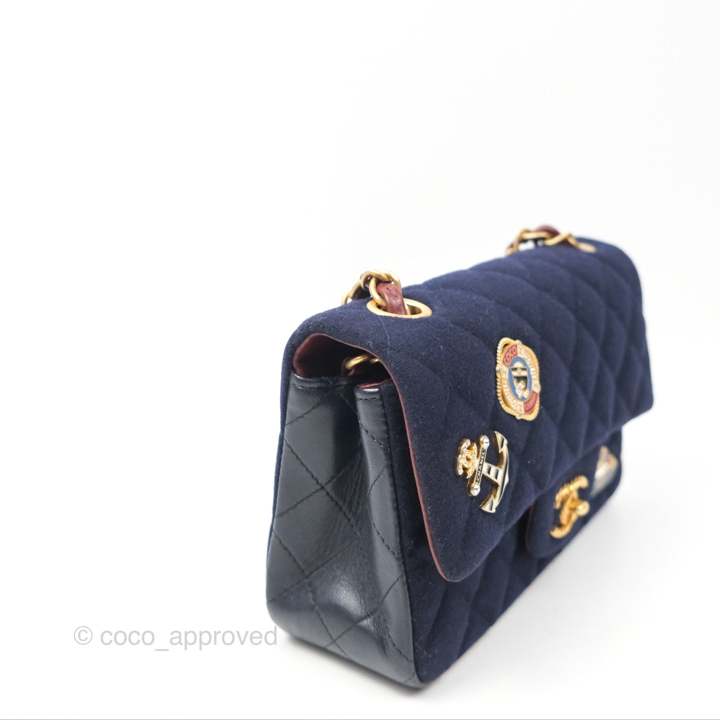 Chanel Mini Charms Rectangular Flap Navy Wool Aged Gold Hardware 18C