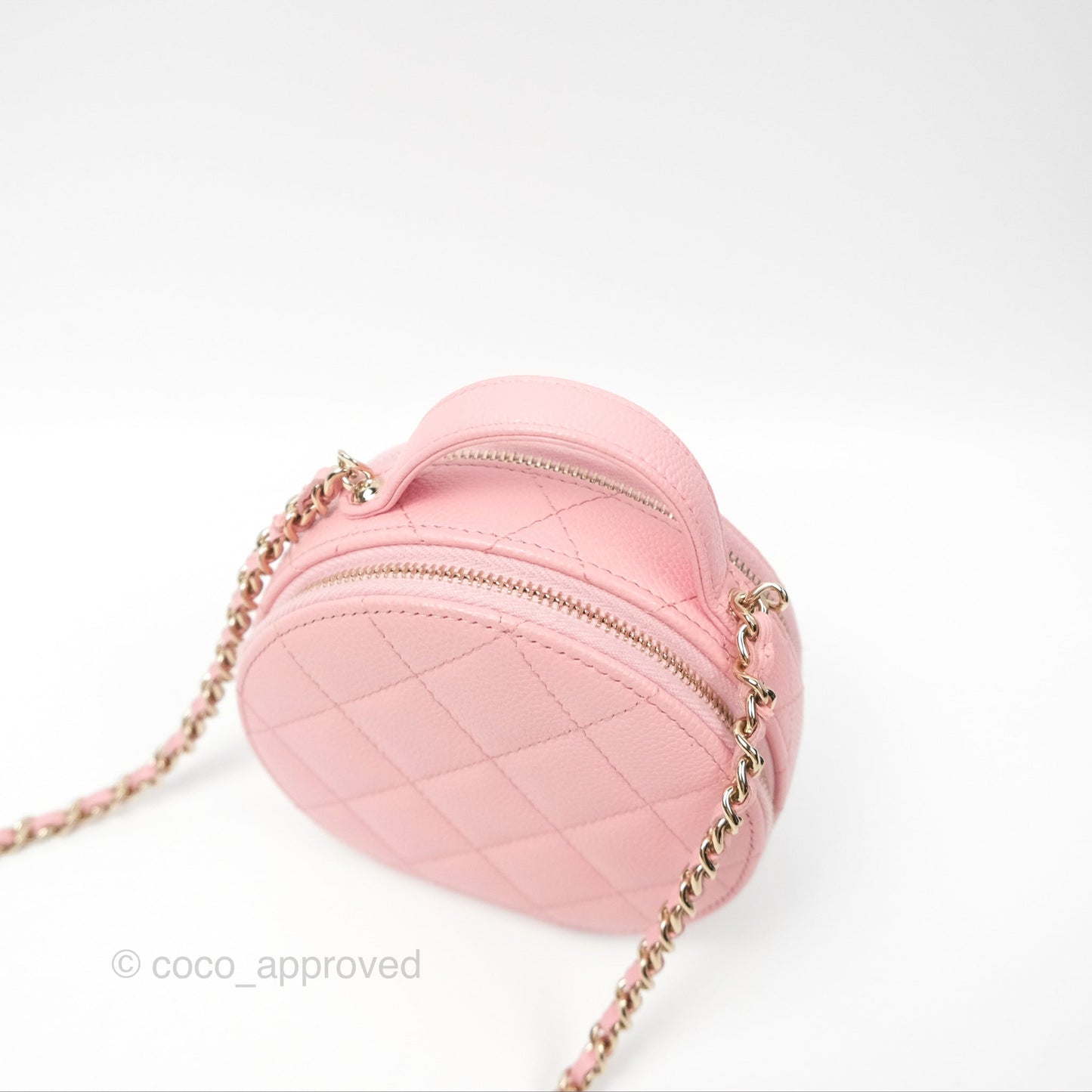 Chanel Mini Round Vanity Bag Handle With Care Pink Caviar 22C