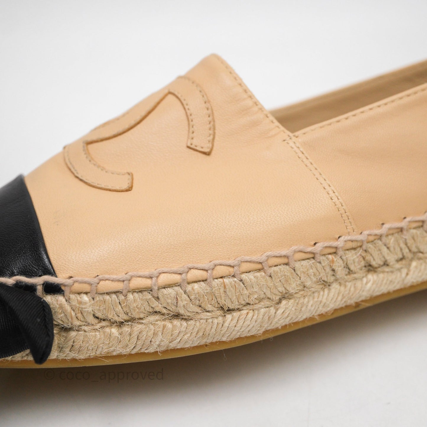 Chanel CC Espadrilles Beige Black Lambskin Size 37