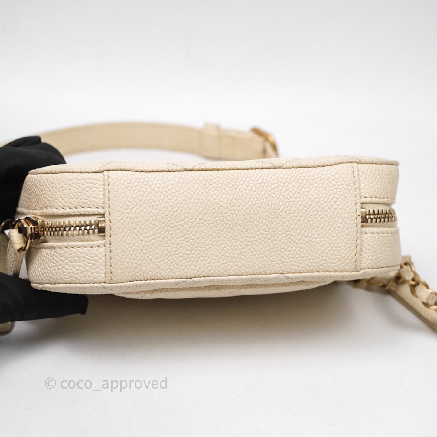 Chanel Quilted Caviar Waist Bag Ivory Aged Gold Hardware
