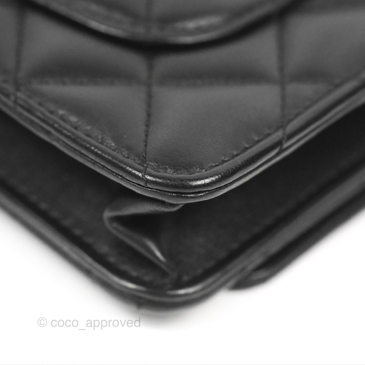 Chanel Classic Quilted Wallet On Chain WOC Black Lambskin Silver Hardware
