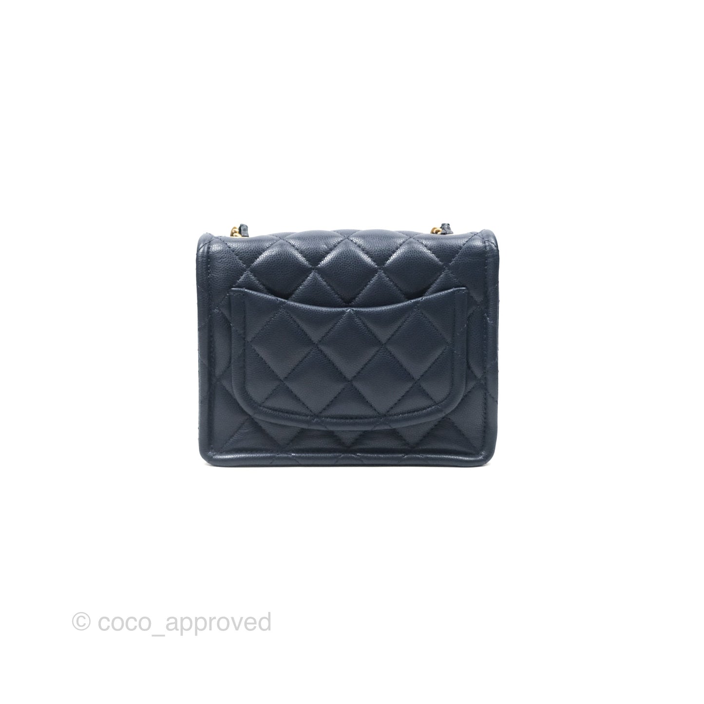 Chanel Mini Square Sweet Quilted Flap Navy Caviar Aged Gold Hardware 21P
