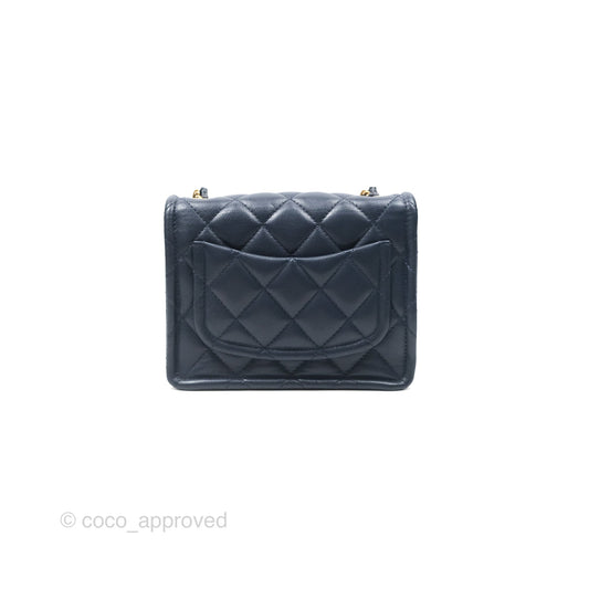 Chanel Mini Square Sweet Quilted Flap Navy Caviar Aged Gold Hardware 21P