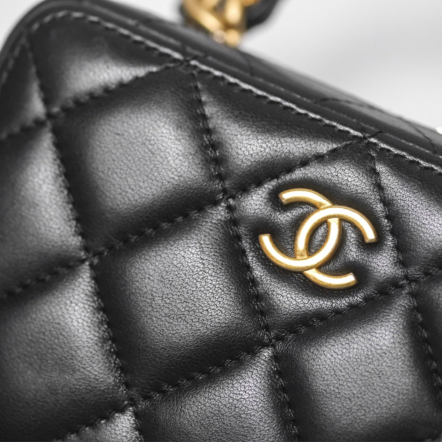 Chanel Top Handle Vanity Case Black Lambskin Aged Gold Hardware 22A