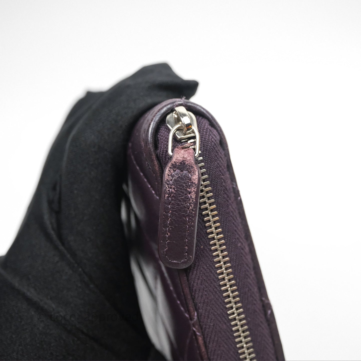 Chanel Classic Zipped Long Wallet Dark Purple Lambskin Silver Hardware