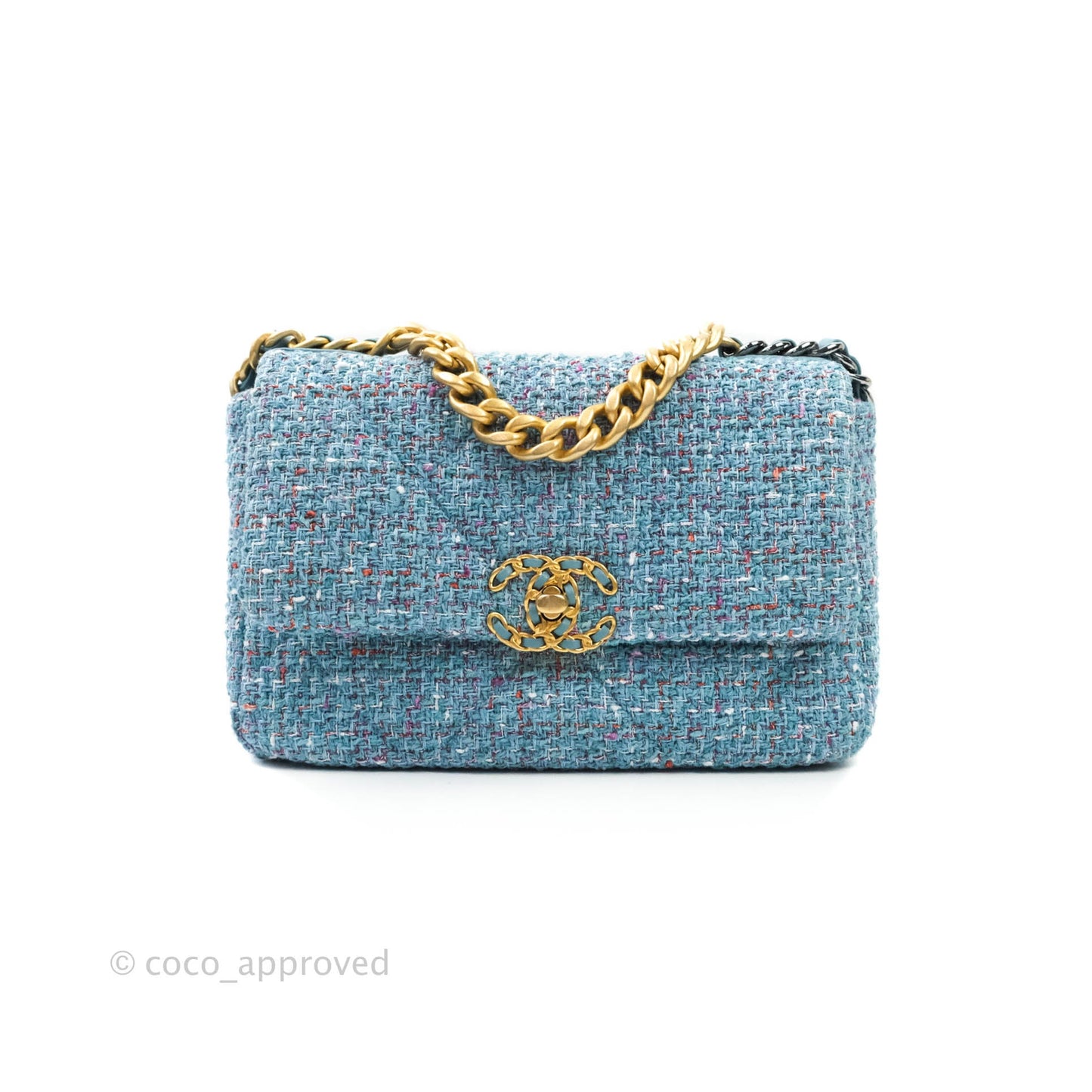 Chanel 19 Small Tweed Blue Mixed Hardware