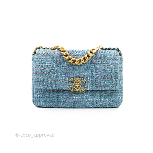 Chanel 19 Small Tweed Blue Mixed Hardware