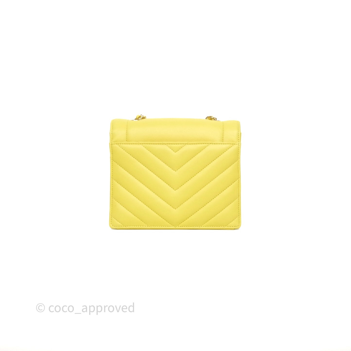 Chanel Chevron Square Envelope Flap Bag Yellow Calfskin Gold Hardware 19C