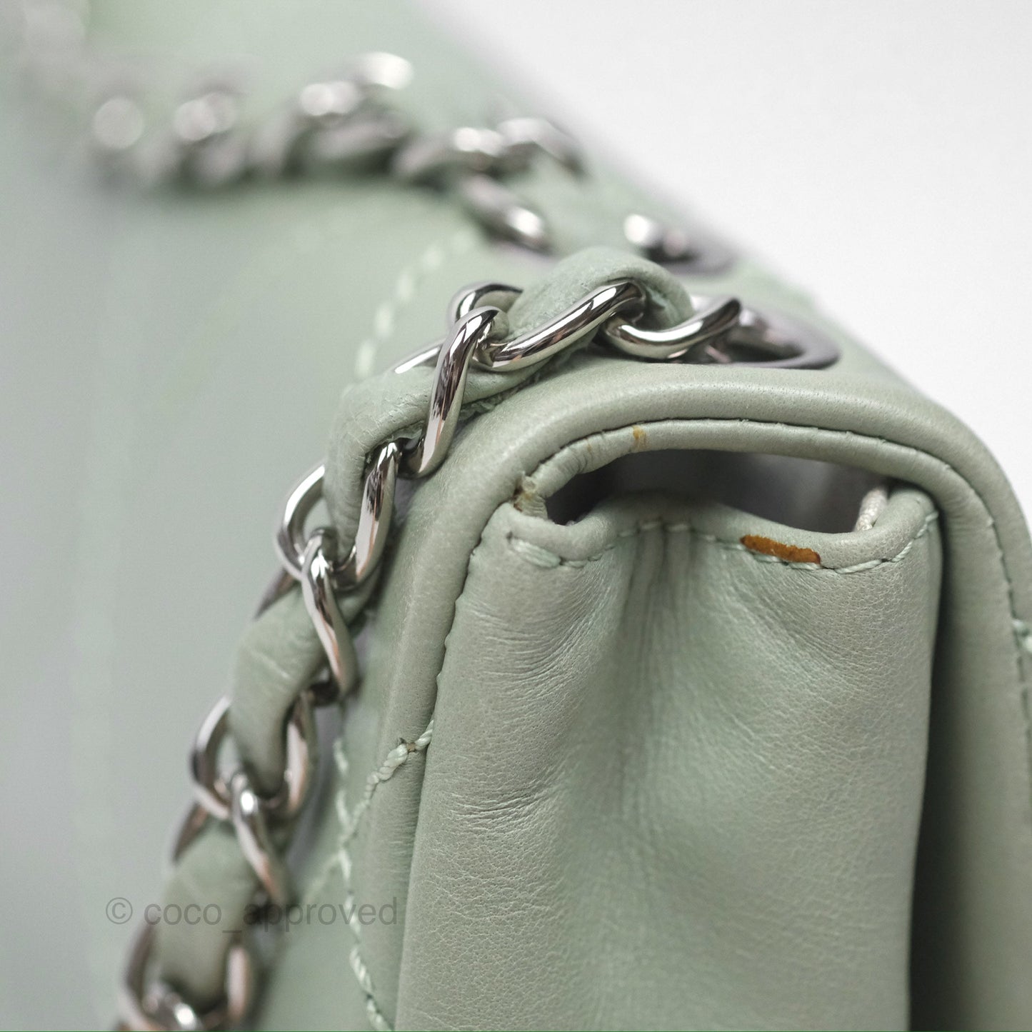 Chanel CC East West Flap Bag Lambskin Mint Green Silver Hardware
