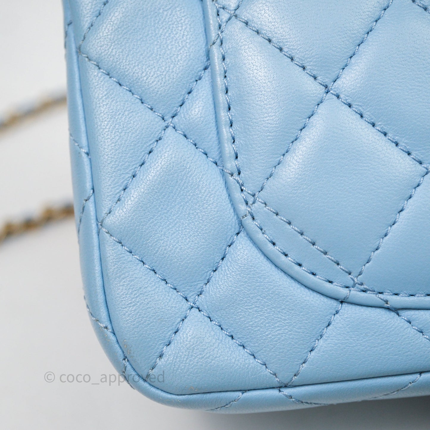 Chanel Mini Rectangular Pearl Crush Quilted Blue Lambskin Aged Gold Hardware