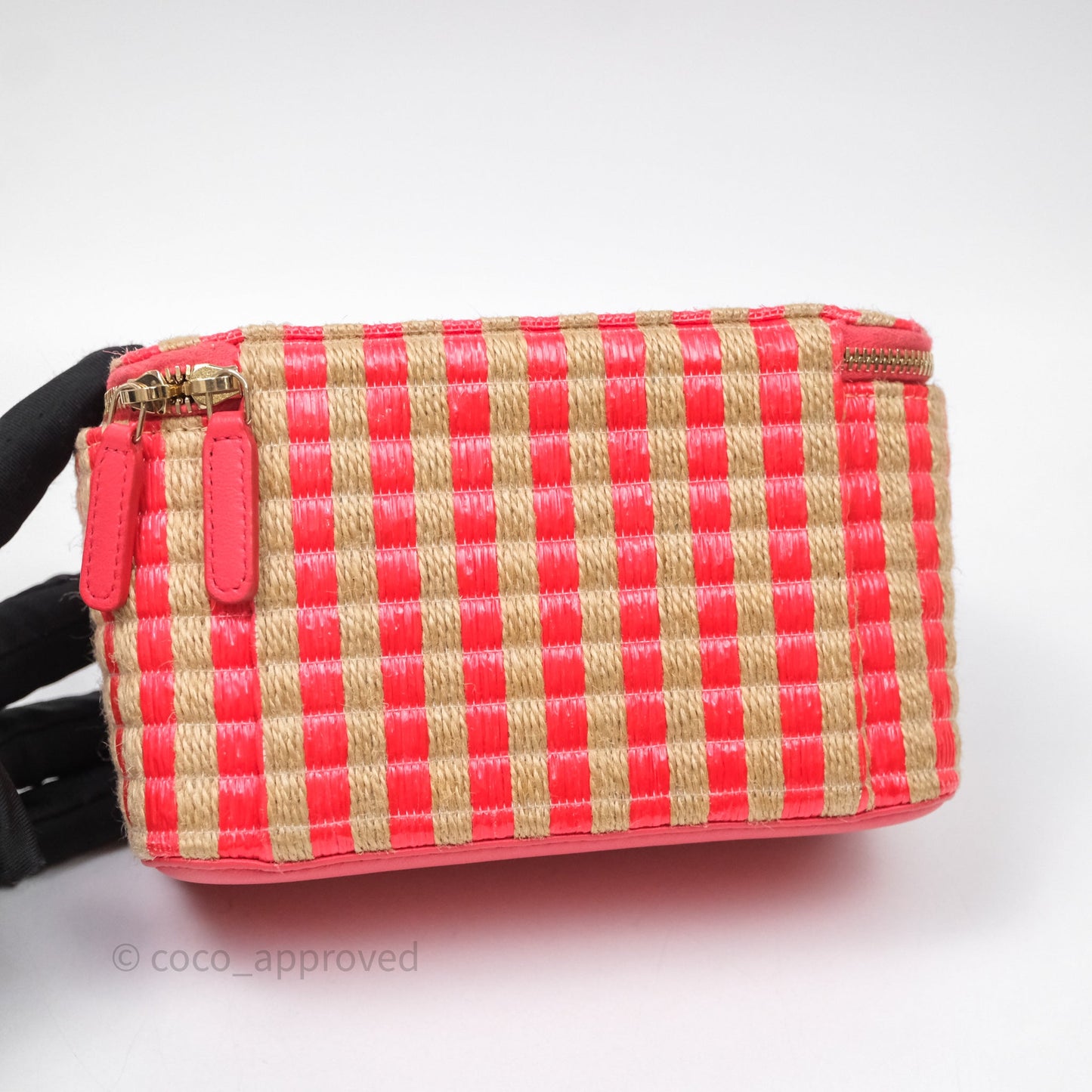 Chanel Vanity With Chain Striped Raffia Orange Gold Hardware