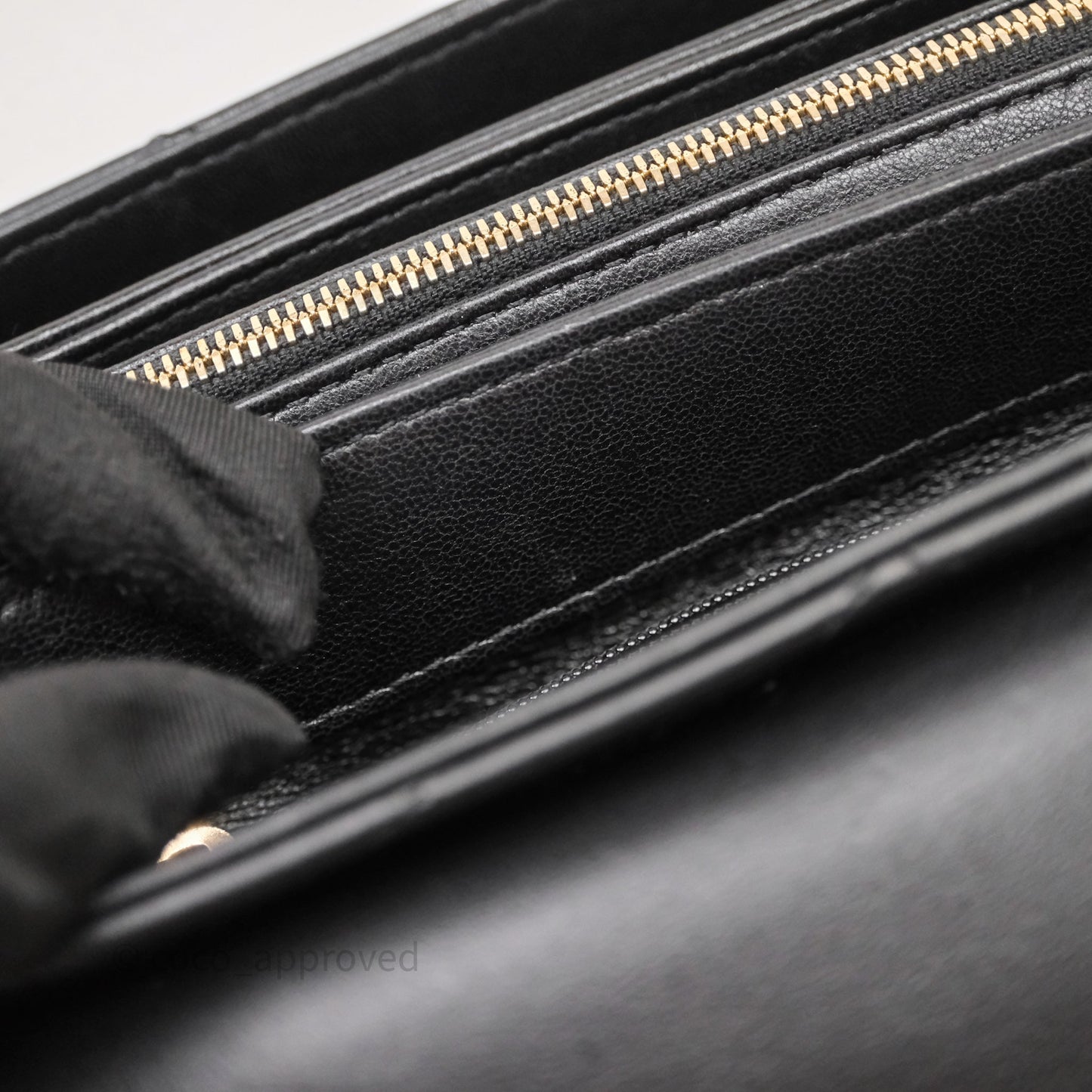 Chanel Chevron Flap Bag Black Calfskin Aged Gold Hardware