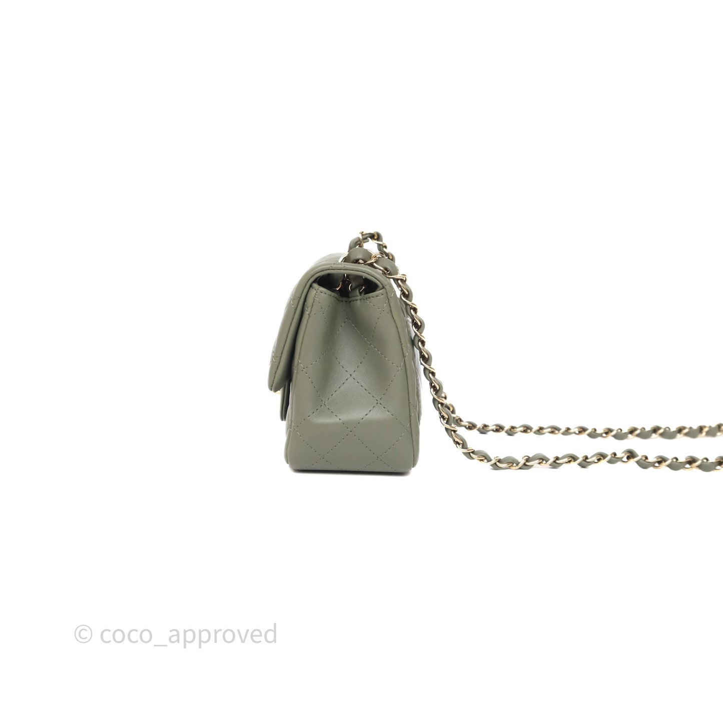 Chanel Quilted Mini Square Olive Green Lambskin Gold Hardware