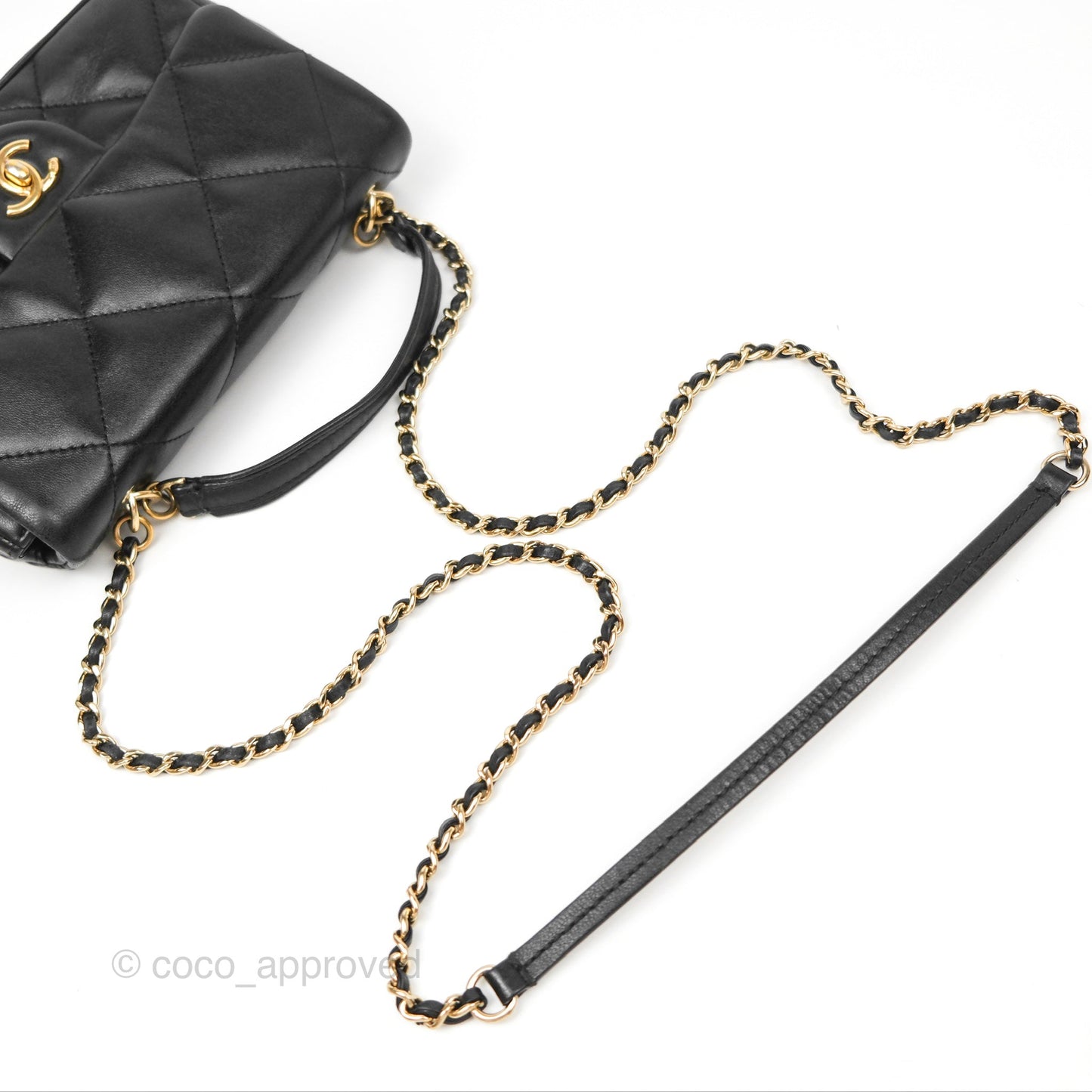 Chanel Small Coco Lady Quilted Flap Bag With Top Handle Black Calfskin Gold Hardware