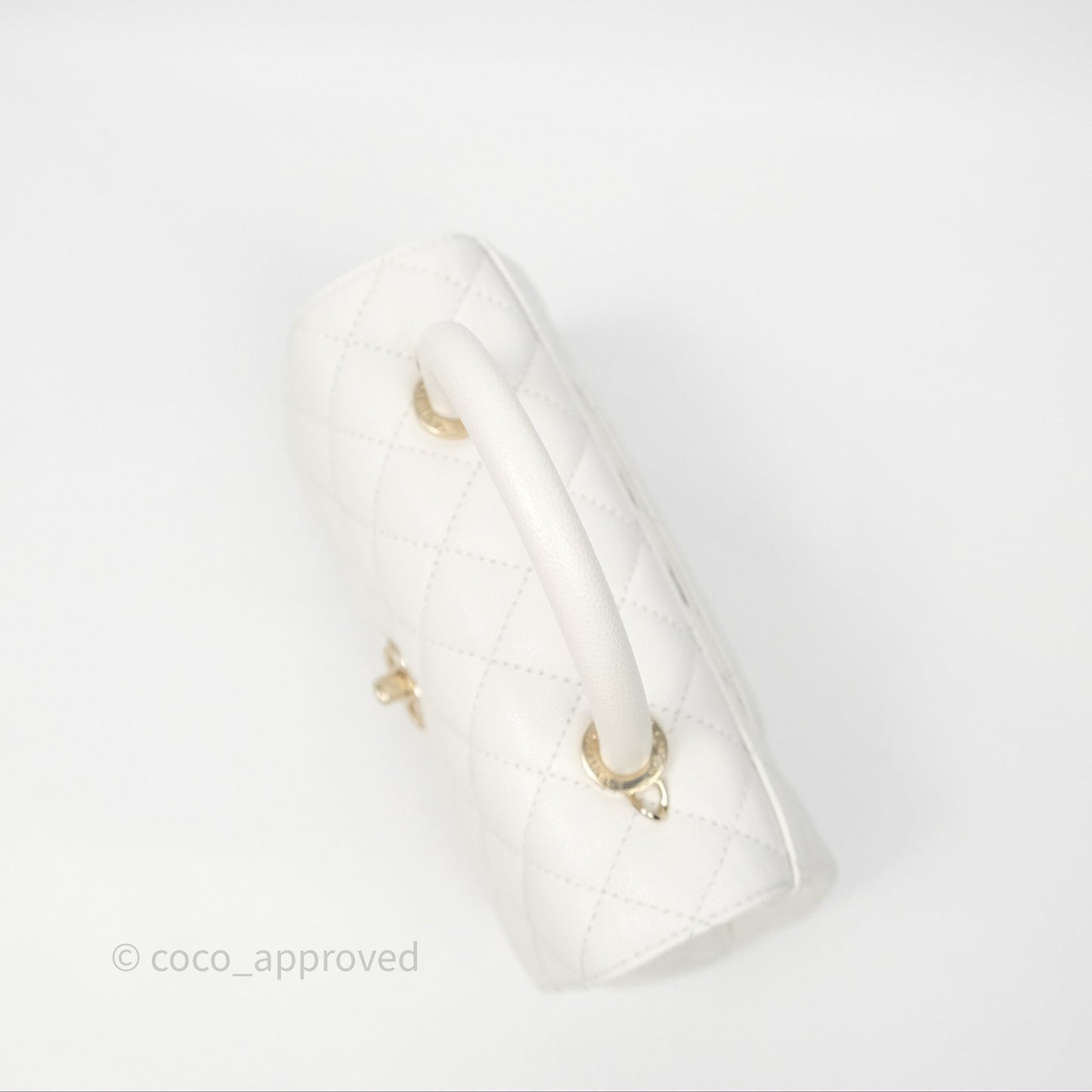 Chanel Small Coco Handle Quilted White Caviar Gold Hardware