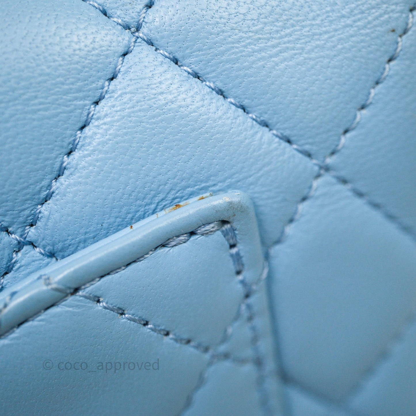 Chanel Mini Rectangular Pearl Crush Quilted Blue Lambskin Aged Gold Hardware