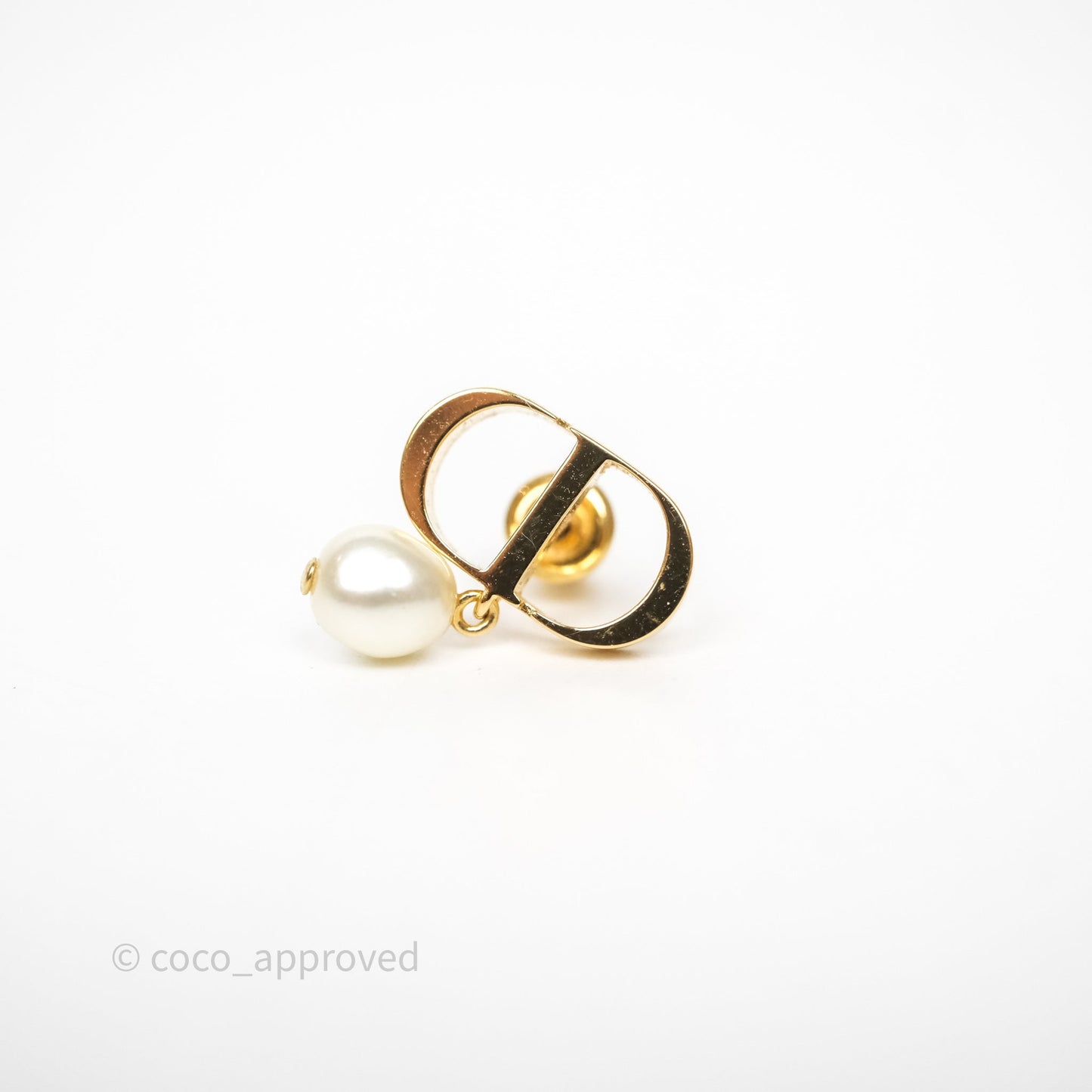 Christian Dior Petit CD Pearl Earrings Gold Tone