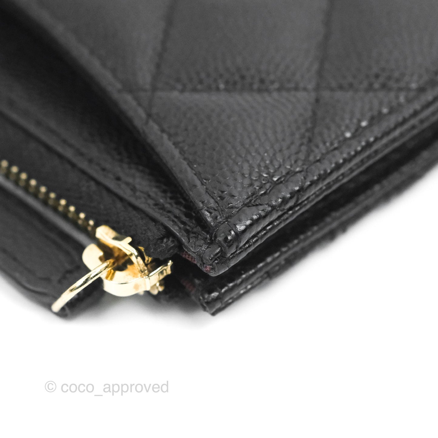Chanel Quilted CC Zipped Card Holder Caviar Black Gold Hardware