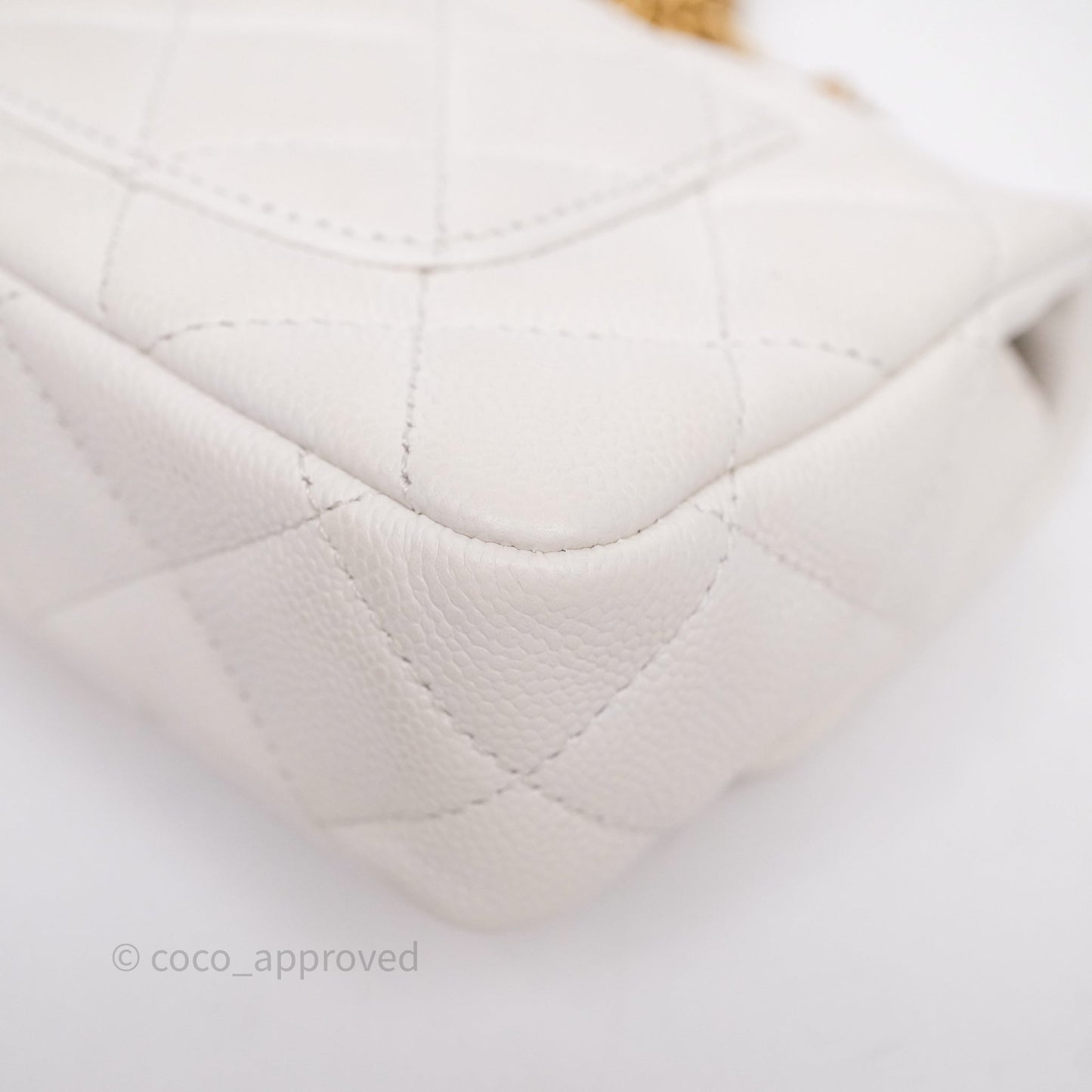 Chanel Heart Crush Mini Flap Bag White Caviar Aged Gold Hardware