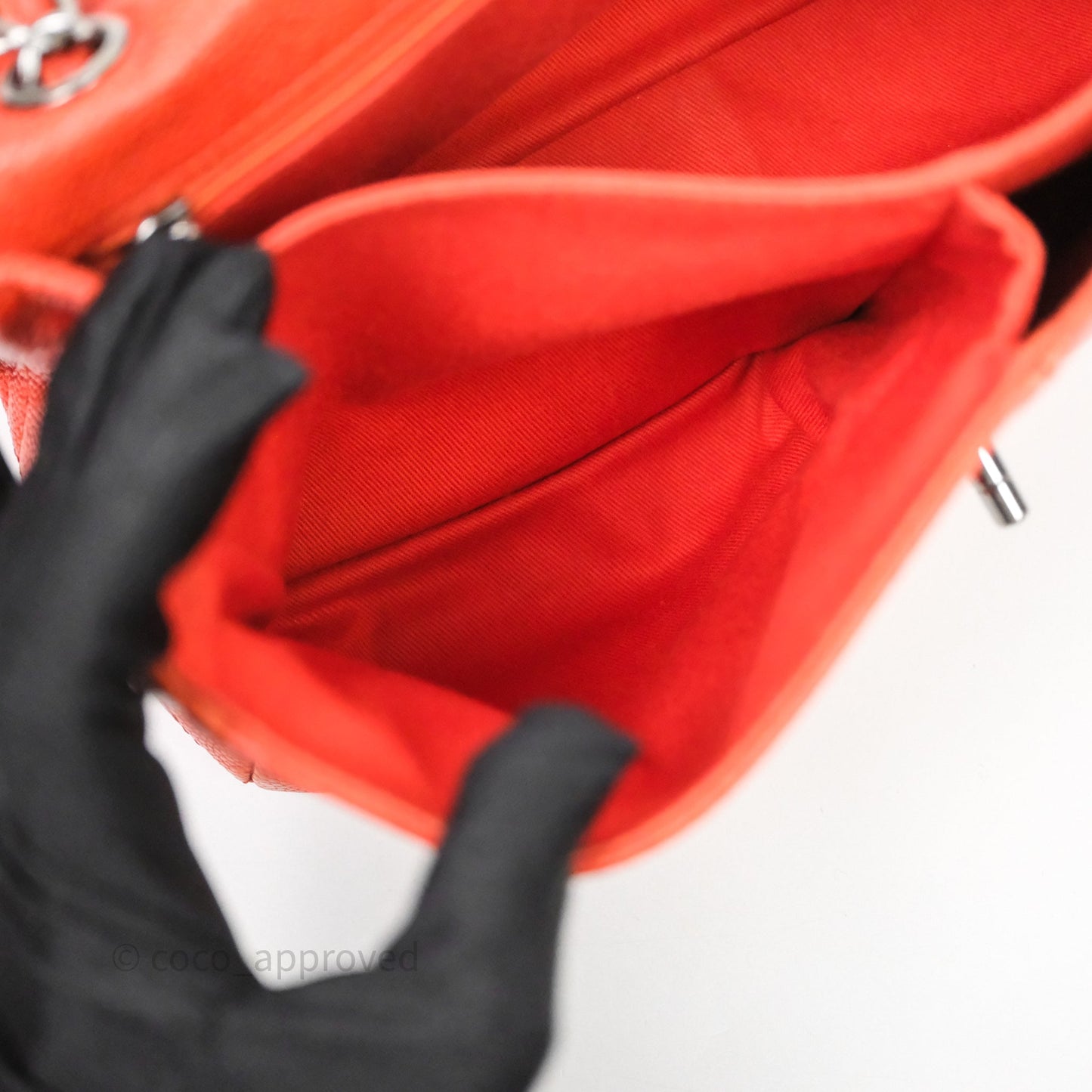 Chanel Flap Bag Caviar Orange Silver Hardware