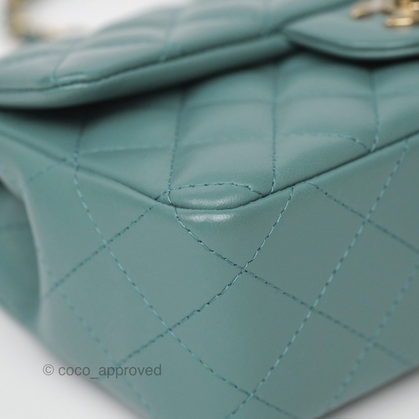 Chanel Quilted Mini Rectangular Flap Turquoise Blue Lambskin Gold Hardware