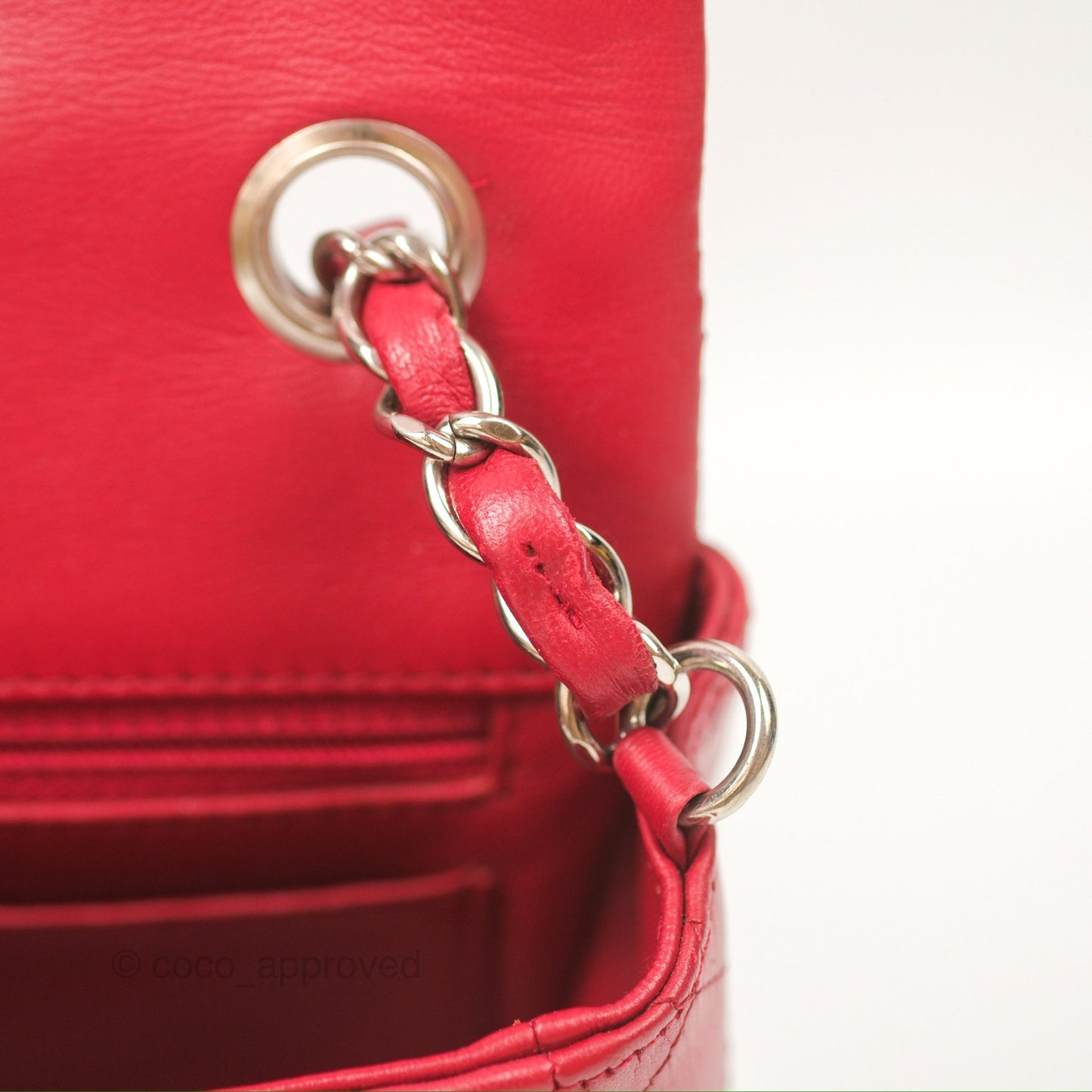 Chanel Quilted Mini Rectangular Flap Red Lambskin Silver Hardware