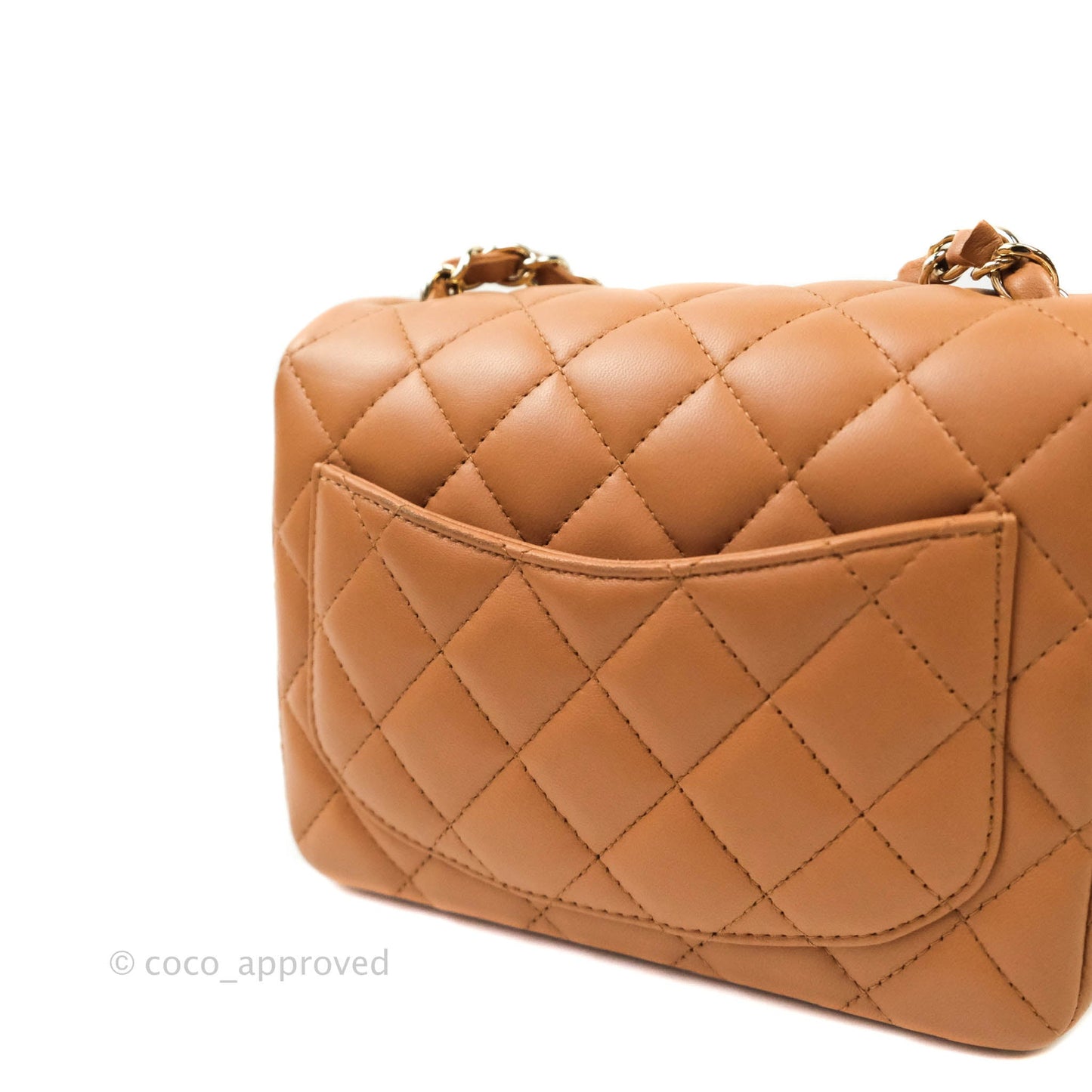 Chanel Classic Quilted Mini Square Caramel Dark Beige Lambskin Gold Hardware
