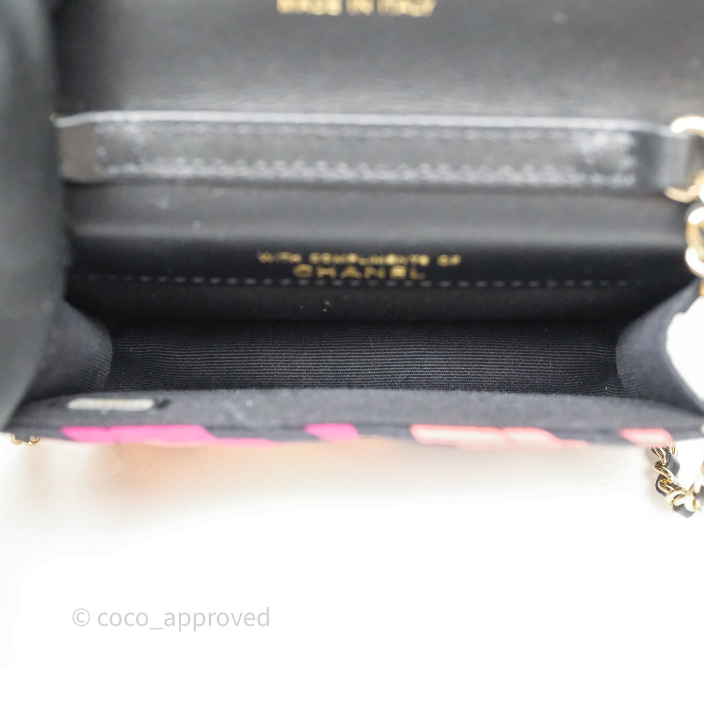 Chanel Mini Wallet With Chain CC Floral Printed Fabric Gold Hardware