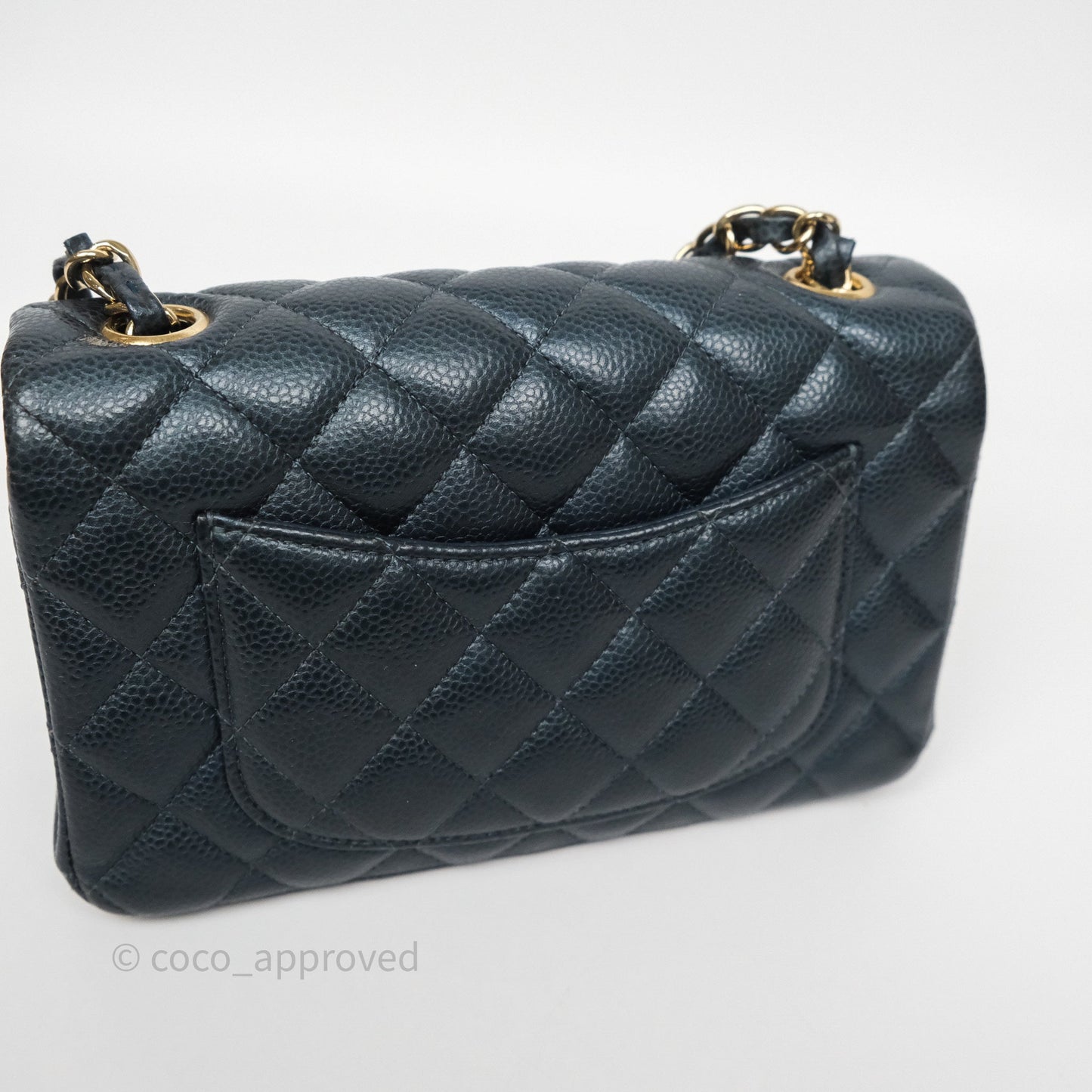 Chanel Mini Rectangular Quilted Iridescent Teal Caviar Gold Hardware