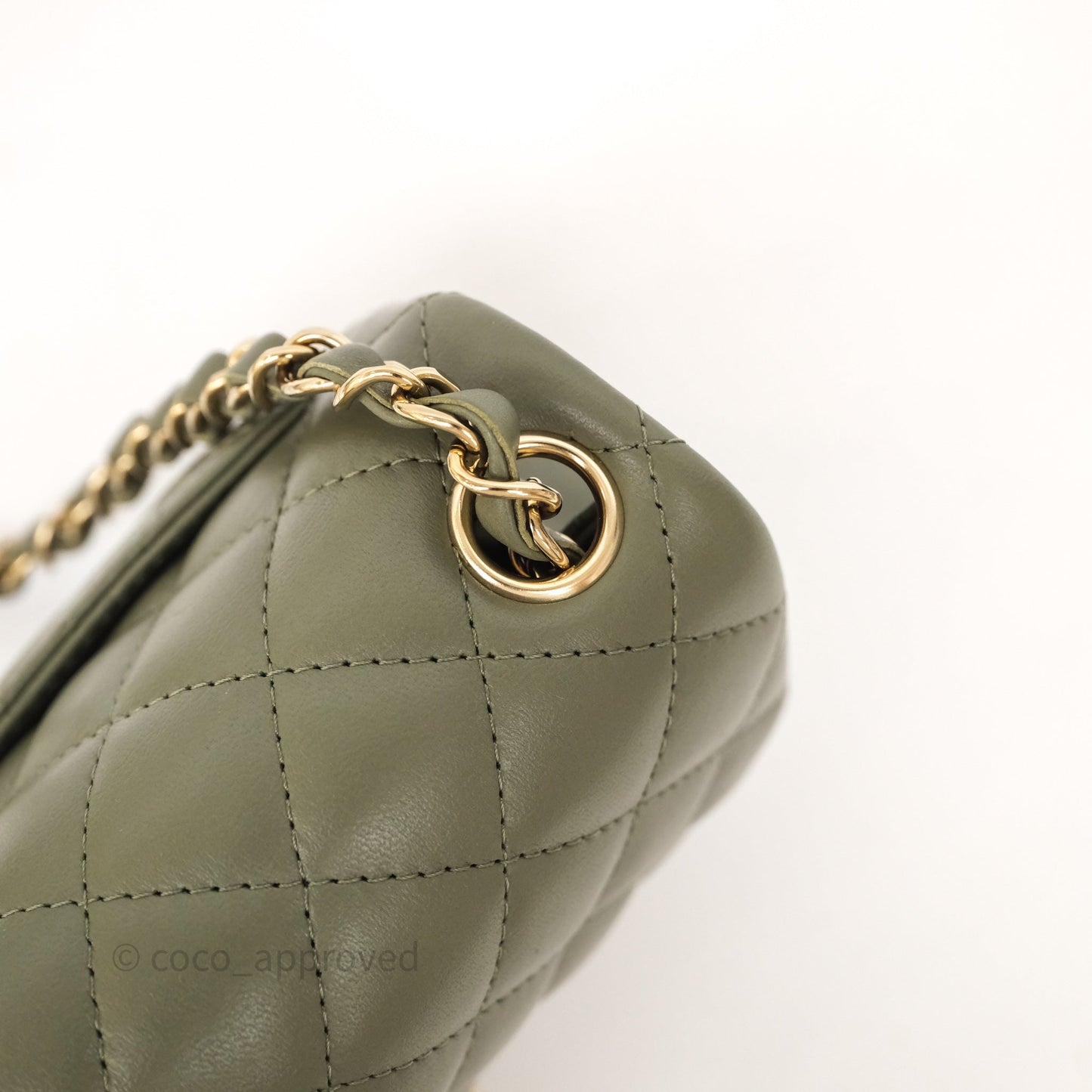 Chanel Quilted Mini Square Olive Green Lambskin Gold Hardware