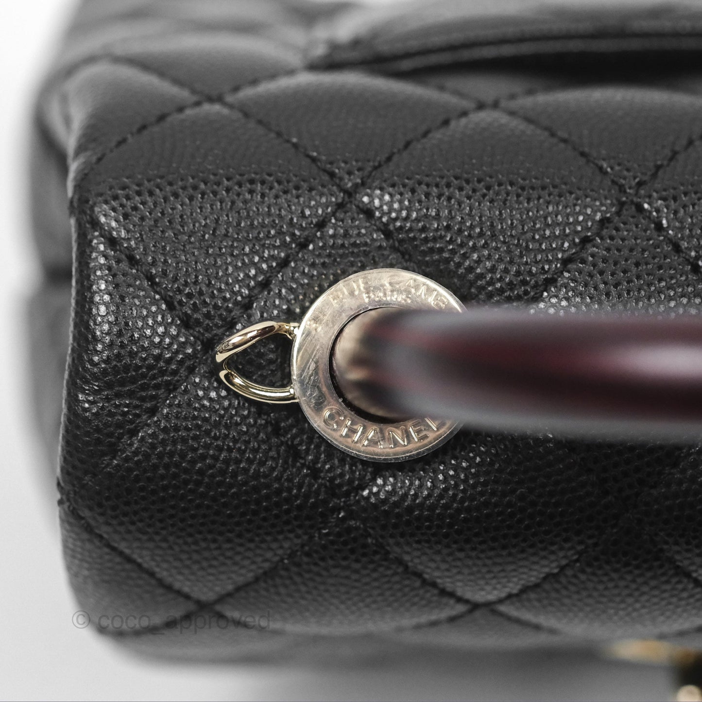 Chanel Mini Coco Handle Quilted Black Caviar Lizard Embossed Handle Gold Hardware