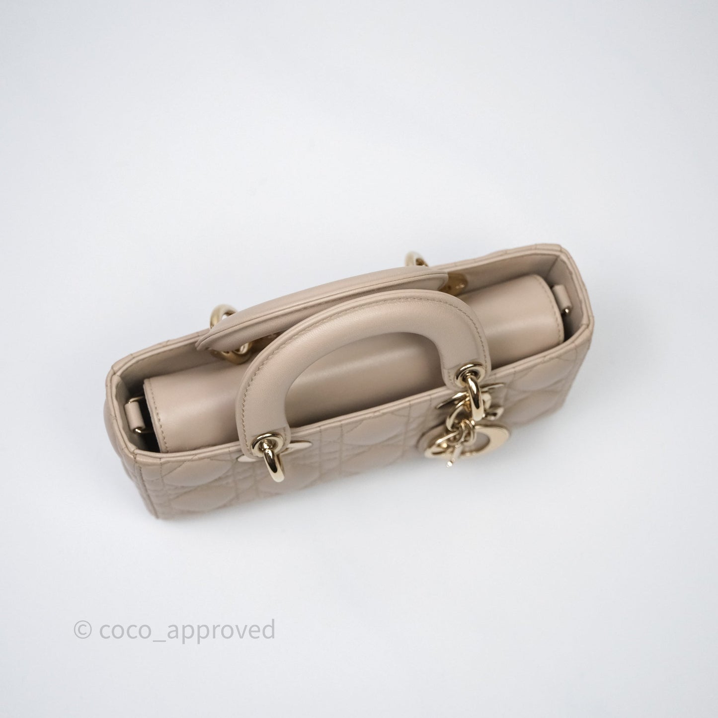 Christian Dior Small Lady D-Joy Powder Beige Cannage Lambskin Gold Hardware