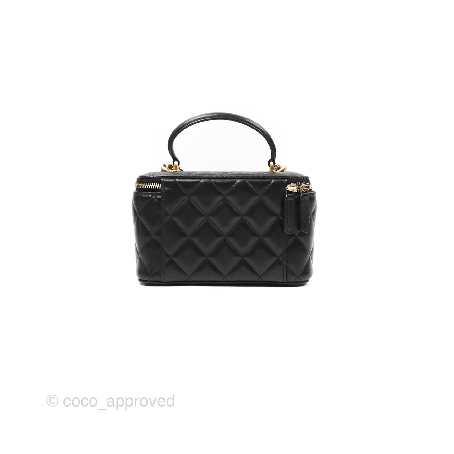 Chanel Vanity Rectangular Top Handle Black Lambskin Gold Hardware