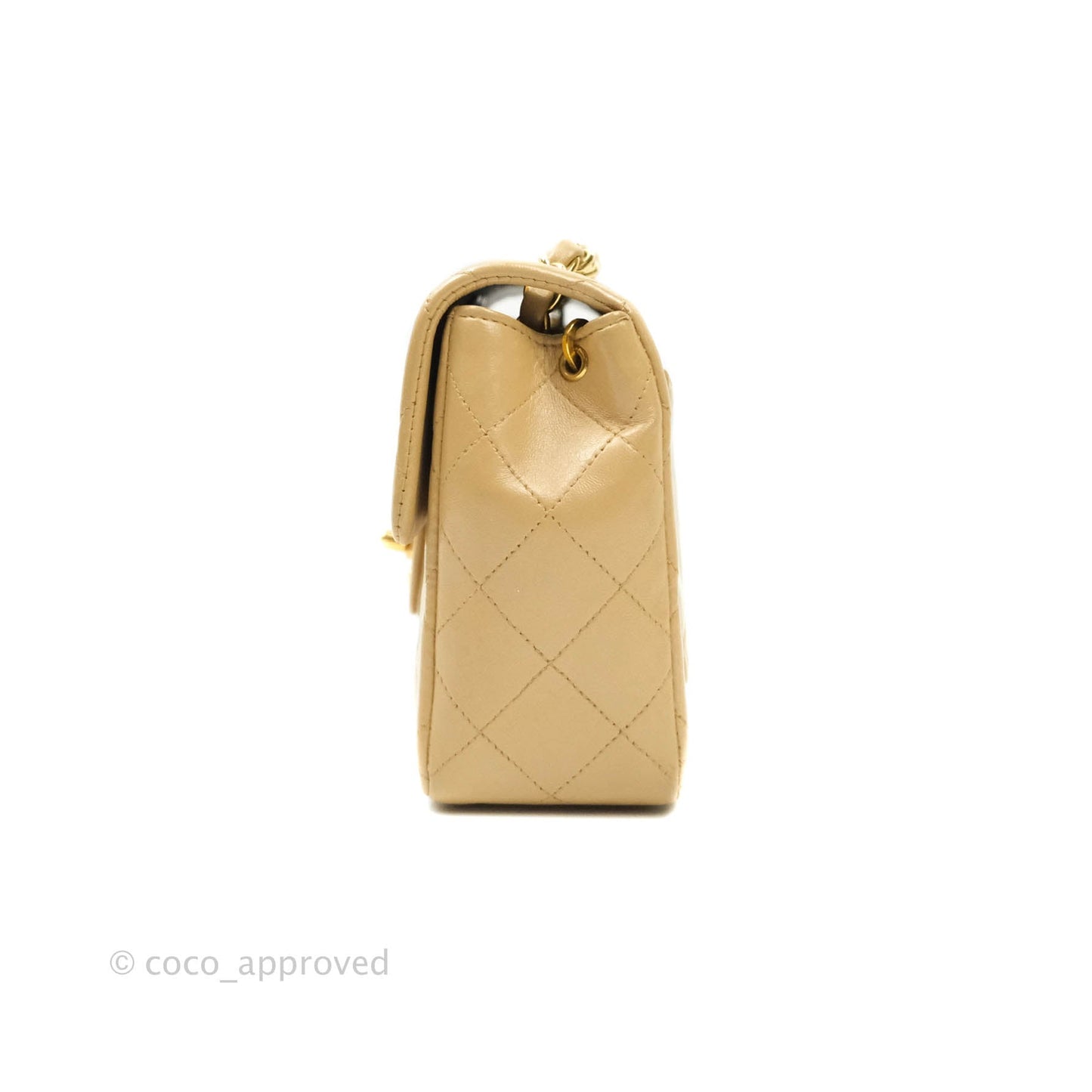 Chanel Mini Square Beige Lambskin 24K Gold Hardware
