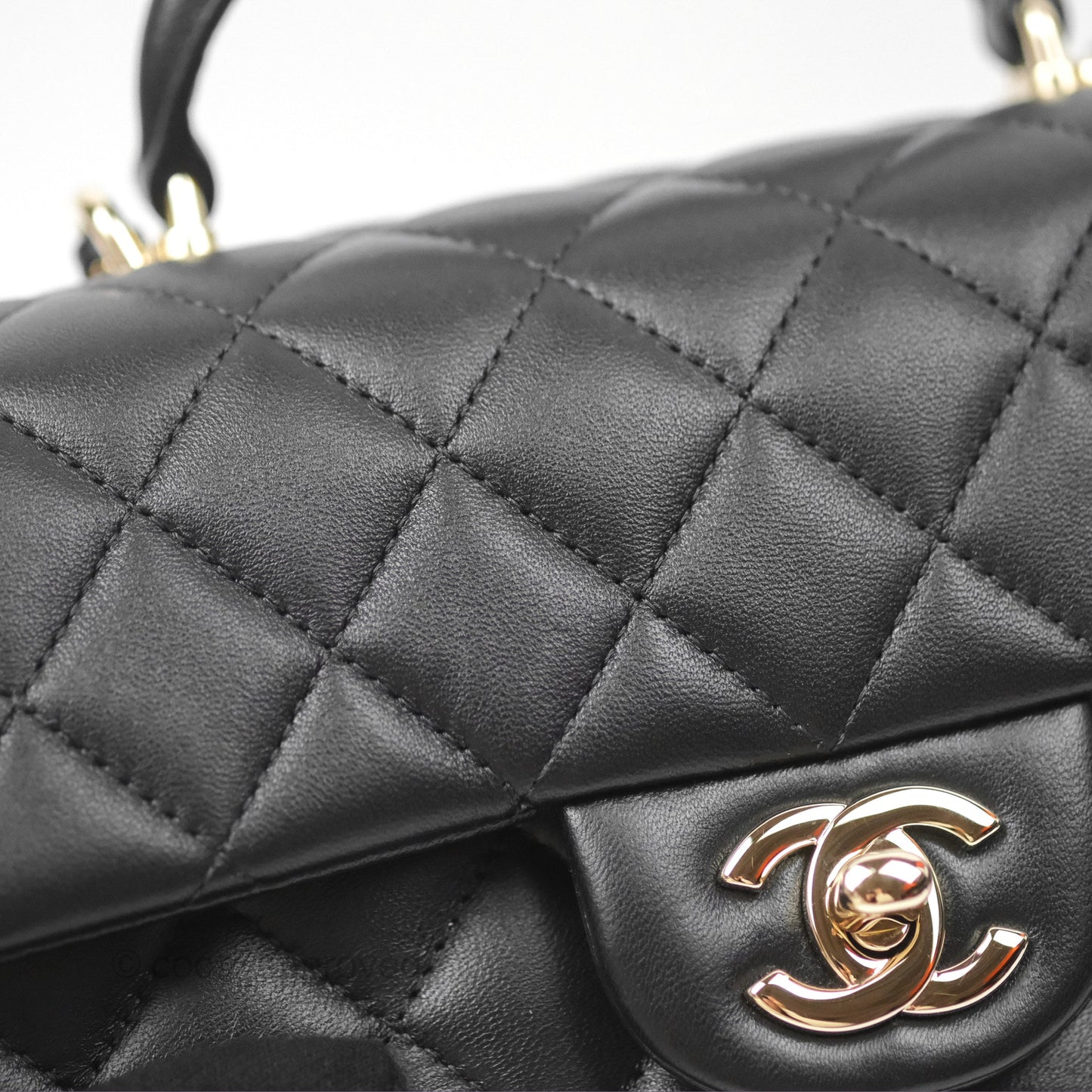 Chanel Top Handle Mini Rectangular Flap Bag with Charm Black Lambskin Gold Hardware