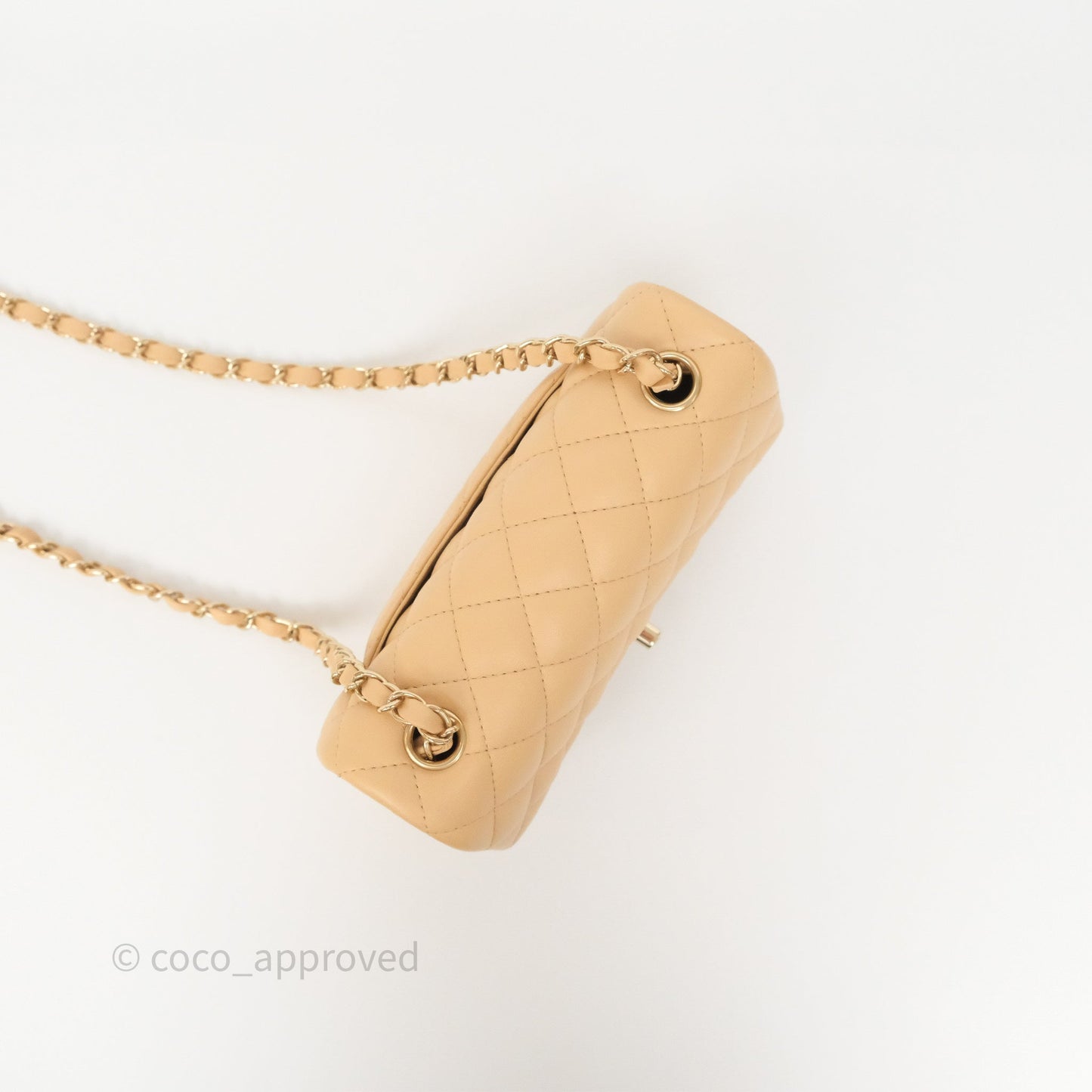 Chanel Mini Rectangular Quilted Beige Lambskin Gold Hardware