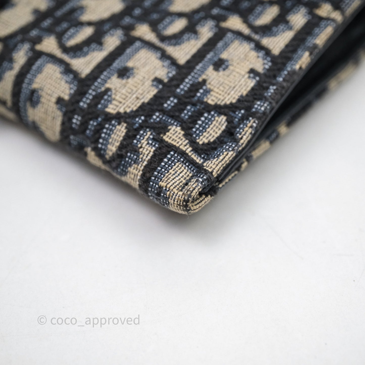 Christian Dior Small Saddle Pouch Wallet with Chain Blue Dior Oblique Jacquard