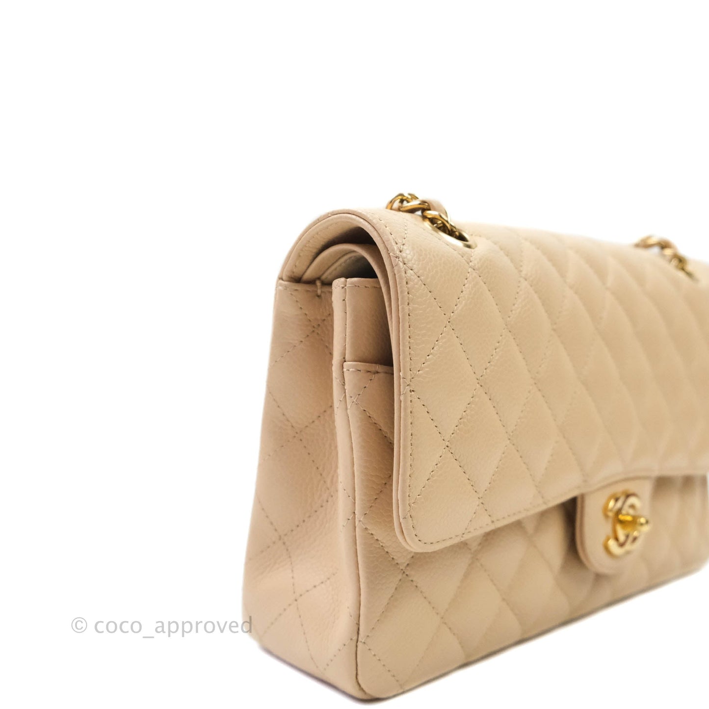 Chanel Classic M/L Medium Double Flap Beige Caviar Gold Hardware