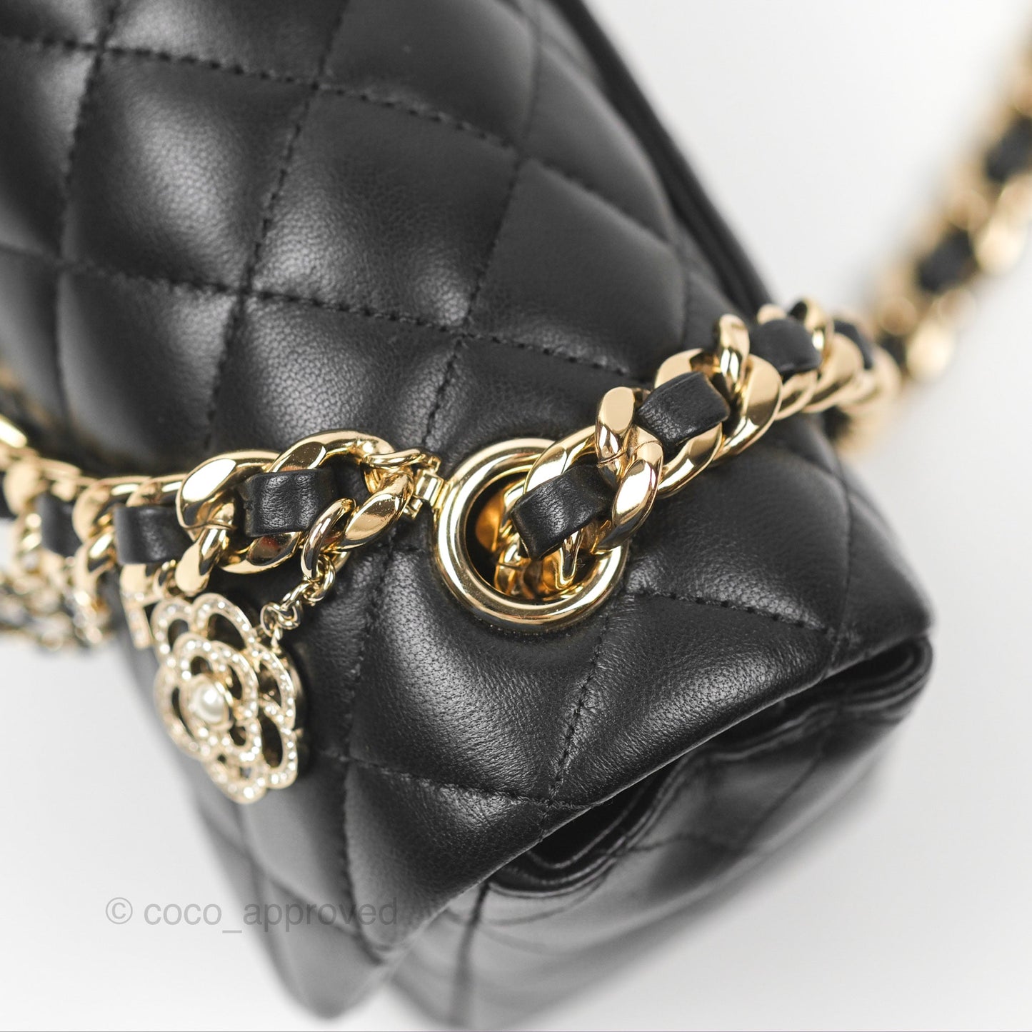 Chanel Quilted Mini Rectangular Flap With Charms Black Lambskin Gold Hardware 21C