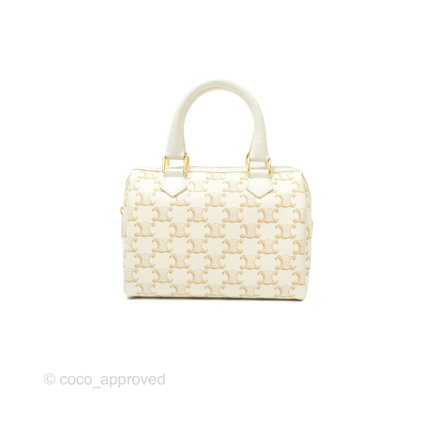 Celine Small Triomphe Canvas Boston Bag White Calfskin
