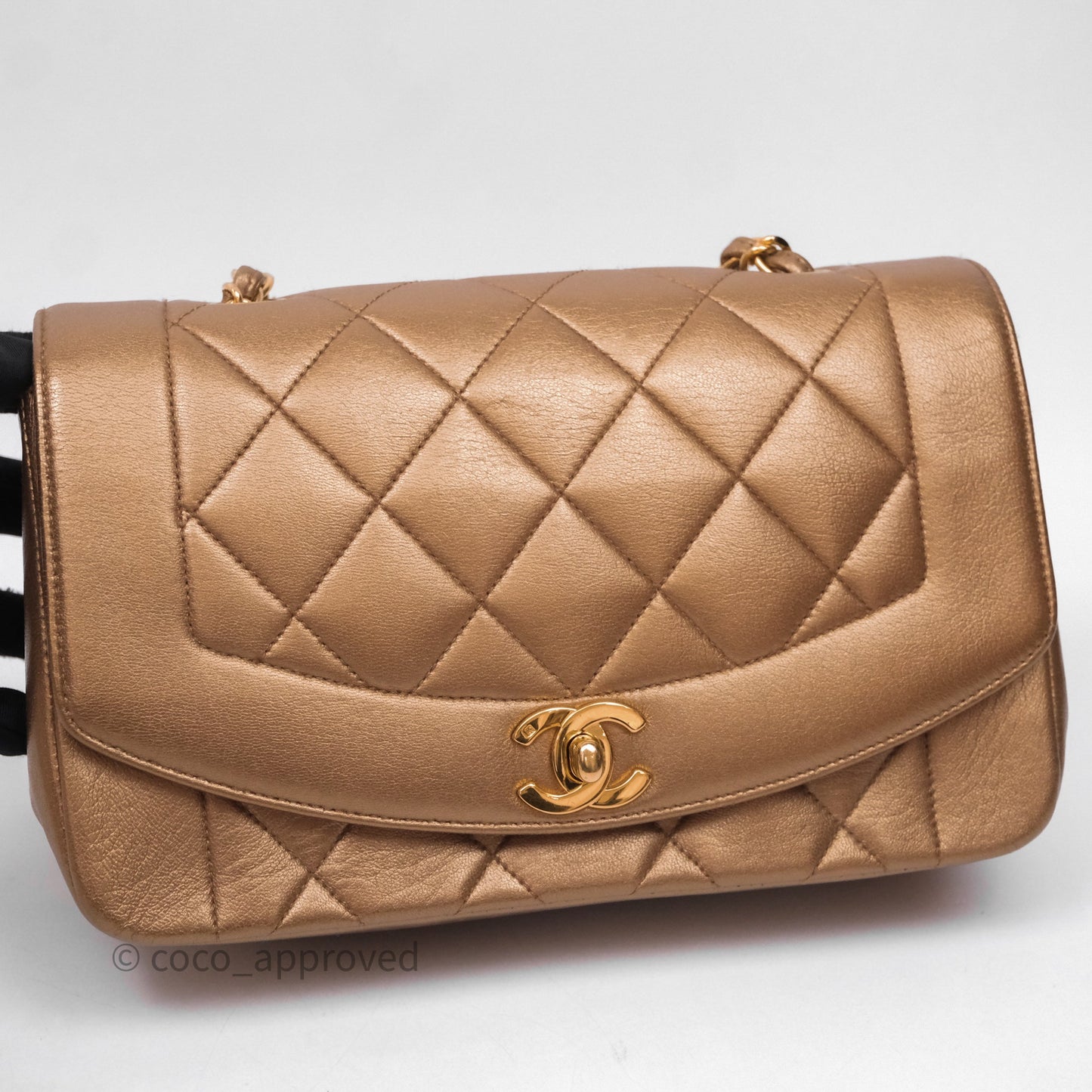 Chanel Vintage Small Quilted Classic Diana Flap Bag Gold Lambskin 24K Gold Hardware