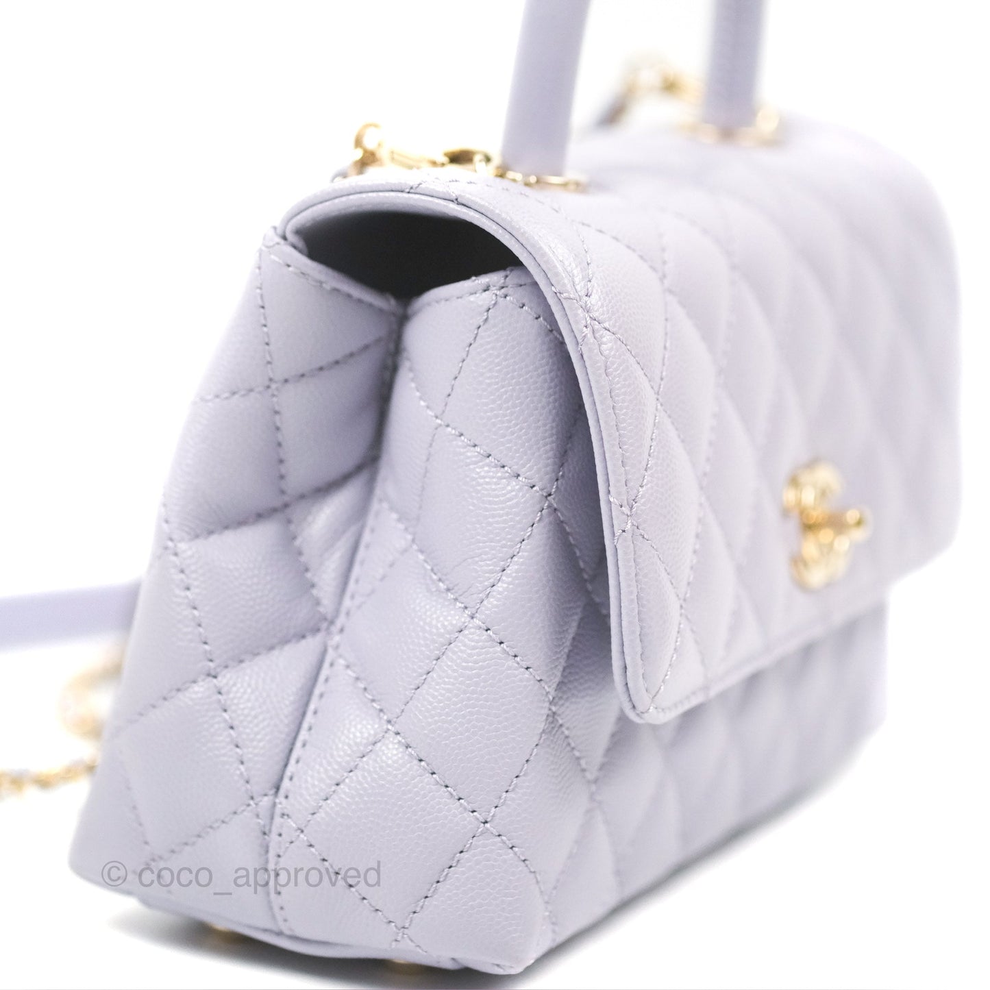 Chanel Small Coco Handle Quilted Lilac Caviar Gold Hardware