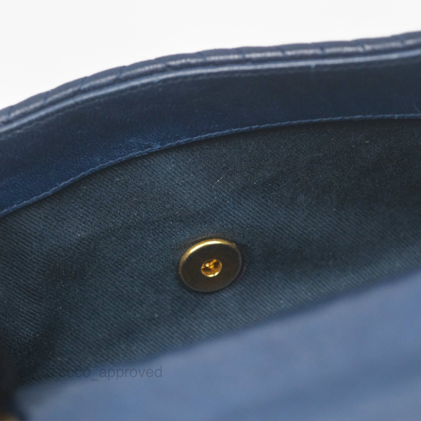 Chanel Small Chevron Surpique Flap Navy Calfskin Aged Gold Hardware