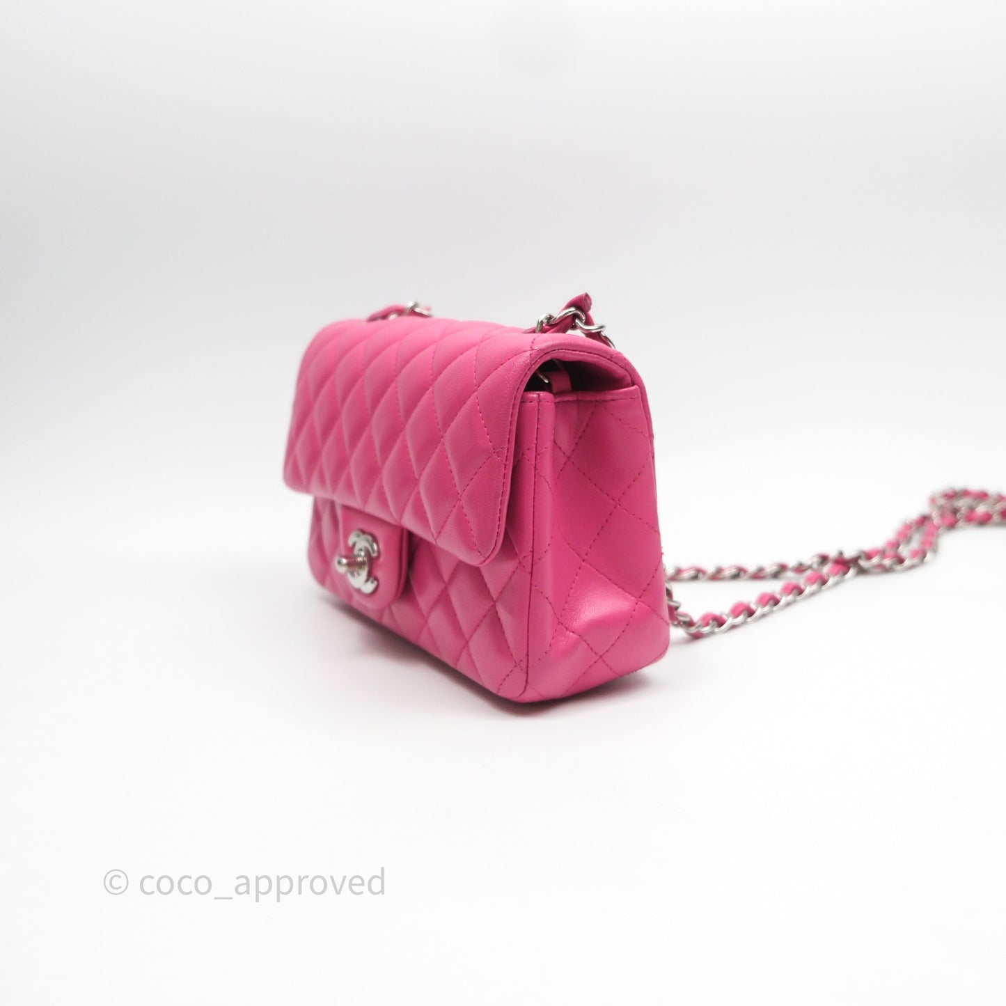 Chanel Mini Rectangular Quilted Dark Pink Lambskin Silver Hardware