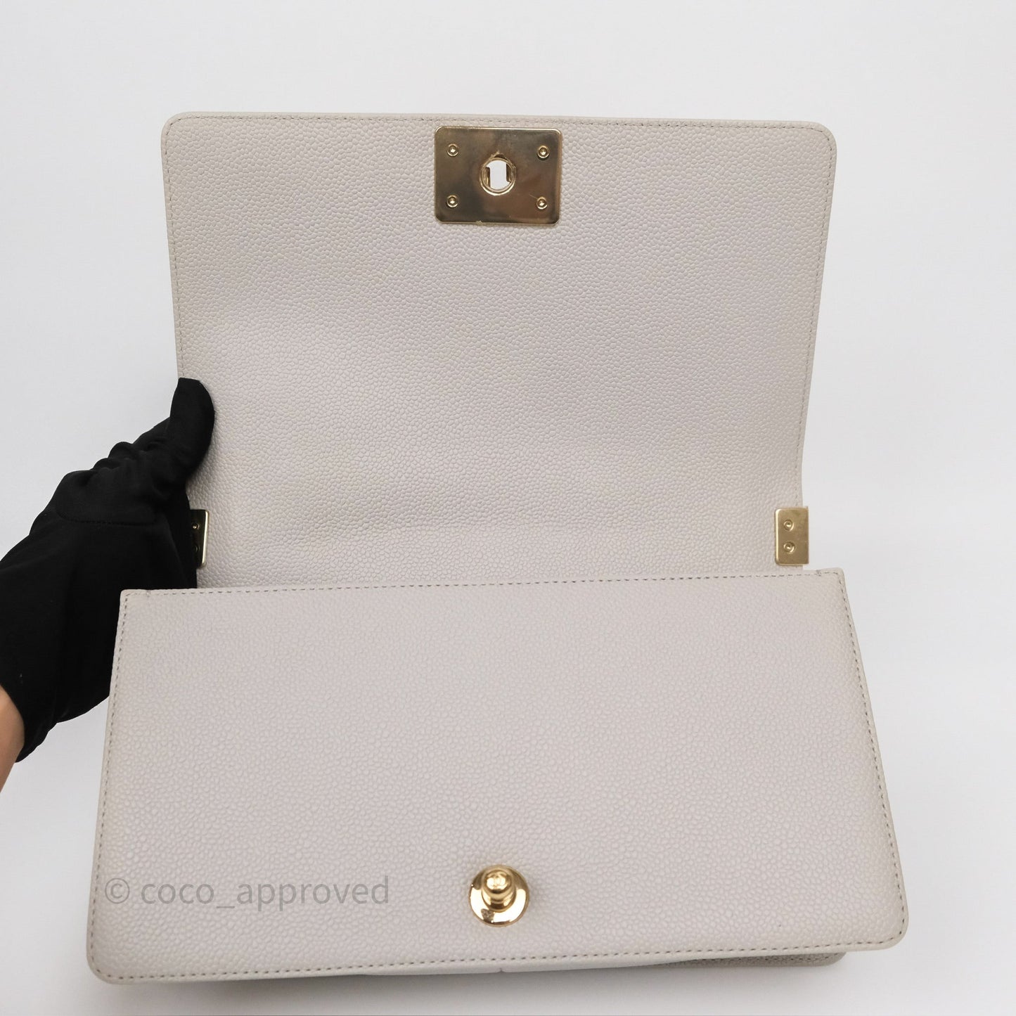 Chanel Medium Boy Quilted Grey Caviar Gold Hardware