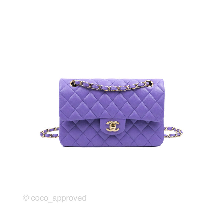 Chanel Classic Small S/M Flap Purple Caviar Light Gold Hardware 20S